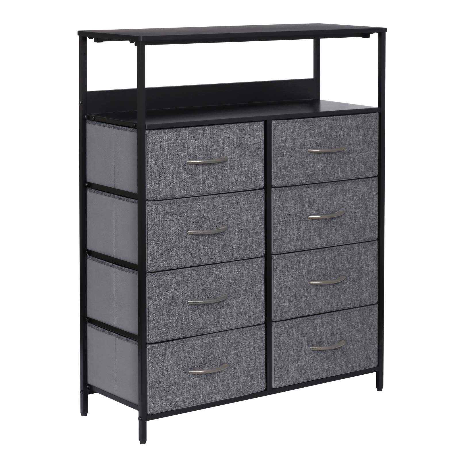 Kamiler 8-Drawer Dresser with Shelves - Tall Vertical Storage Organizer Cabinet for Bedroom, Living Room, Hallway & Hotel - Sturdy Steel Frame with Wood Shelves & Removable Fabric Bins - Perfect for Clothes, Toys, Books & Home Organization