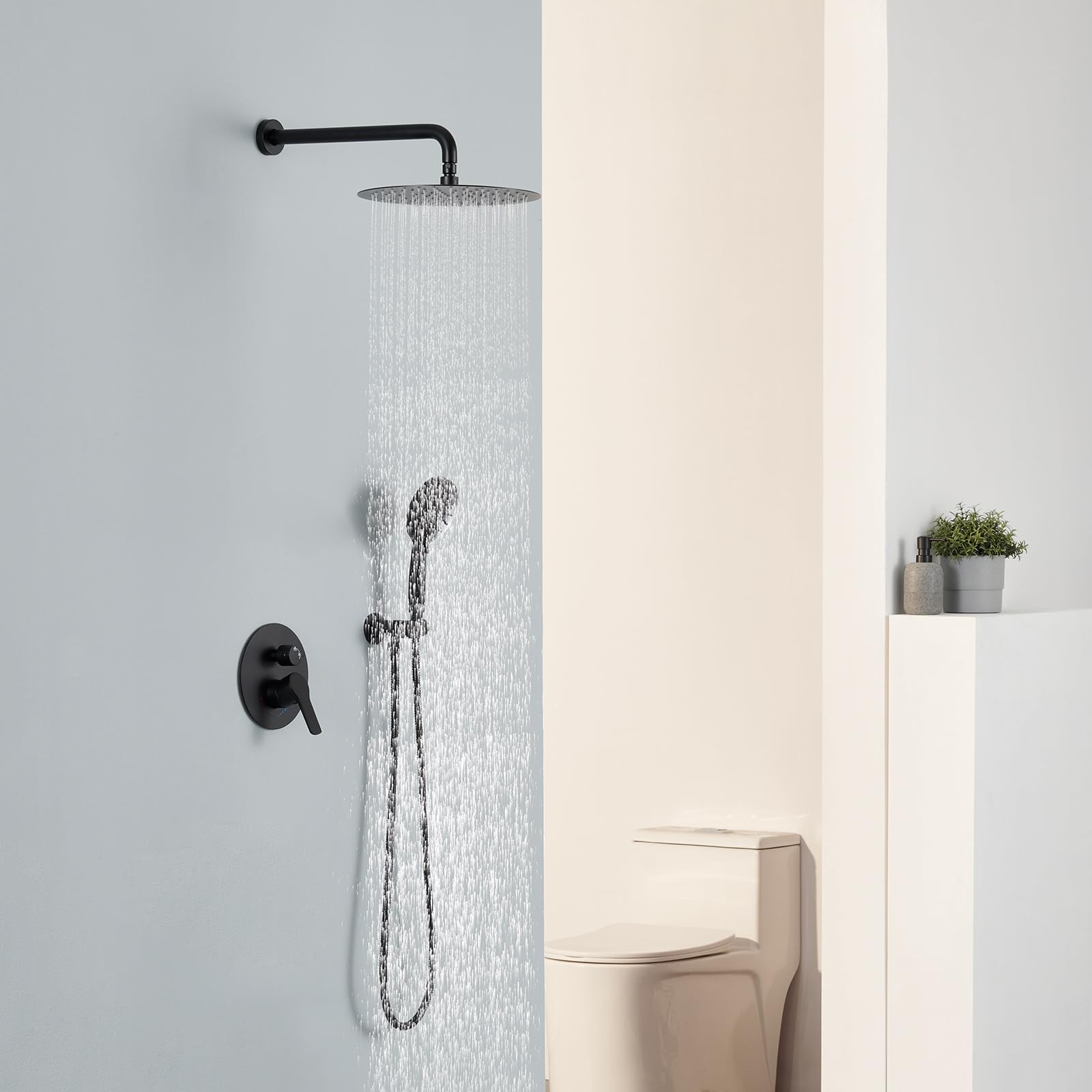 Matte Black Shower System - High Pressure Shower Faucet Set with 12 Inch Rainfall Shower Head & Handle, Brass Valve Bathroom Fixtures for Modern Home & Spa Experience