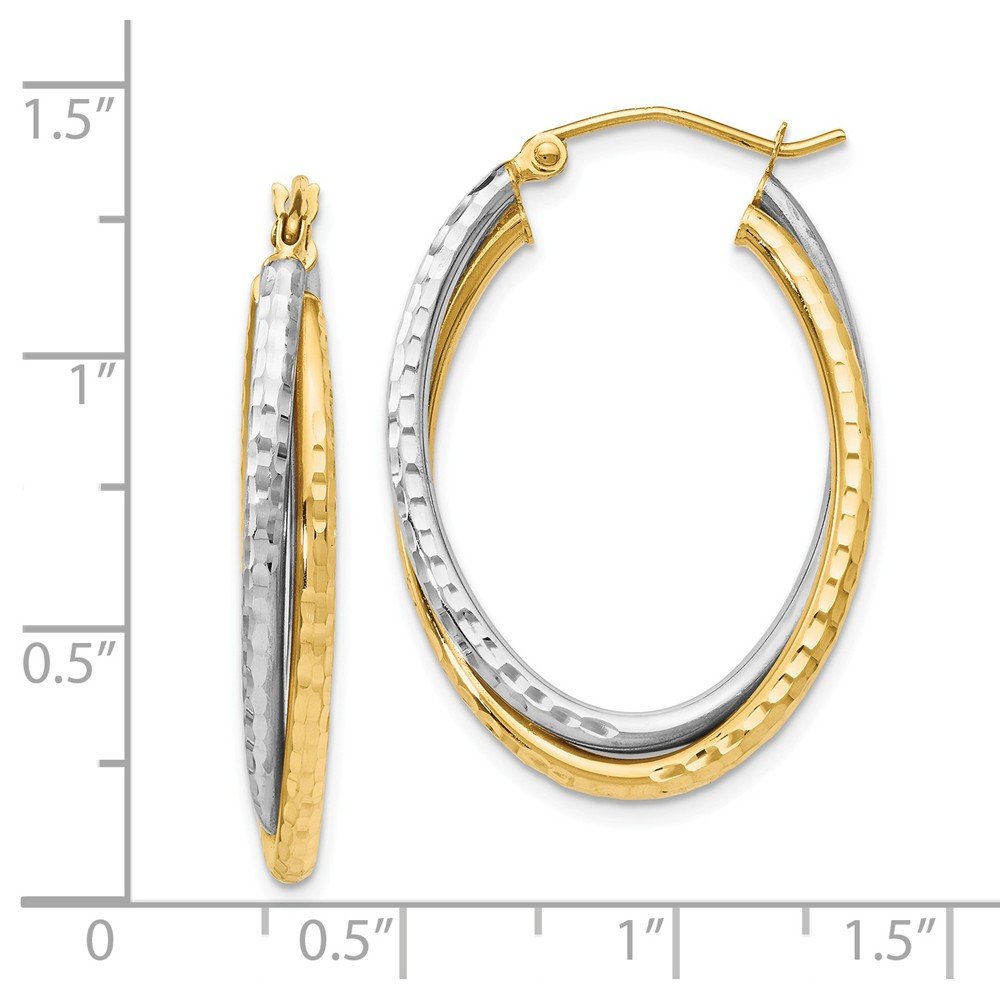 14K Two-Tone Gold Polished Oval Hinged Hoop Earrings for Women - Elegant Everyday & Special Occasion Jewelry Gift