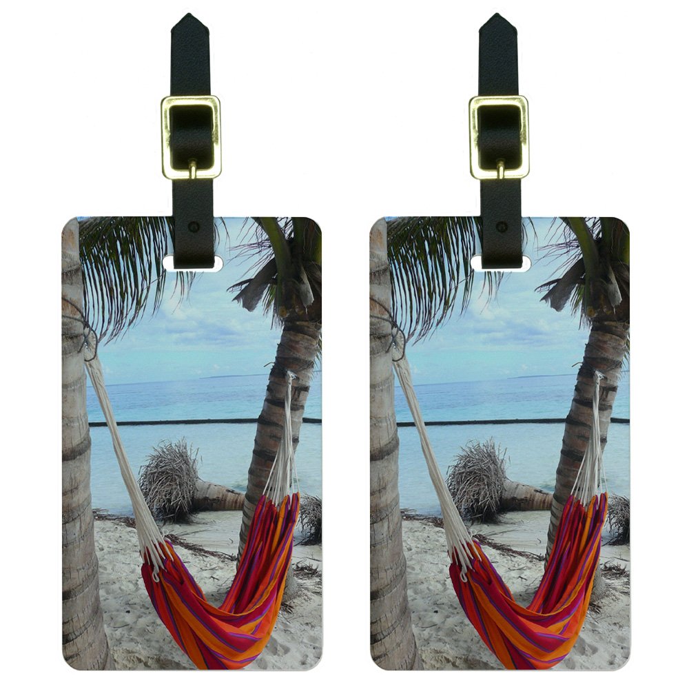 Premium Tropical Beach Hammock with Palm Tree Design - Set of 2 Durable Suitcase ID Tags for Ocean Travel - Perfect for Vacation, Cruise, and Resort Getaways