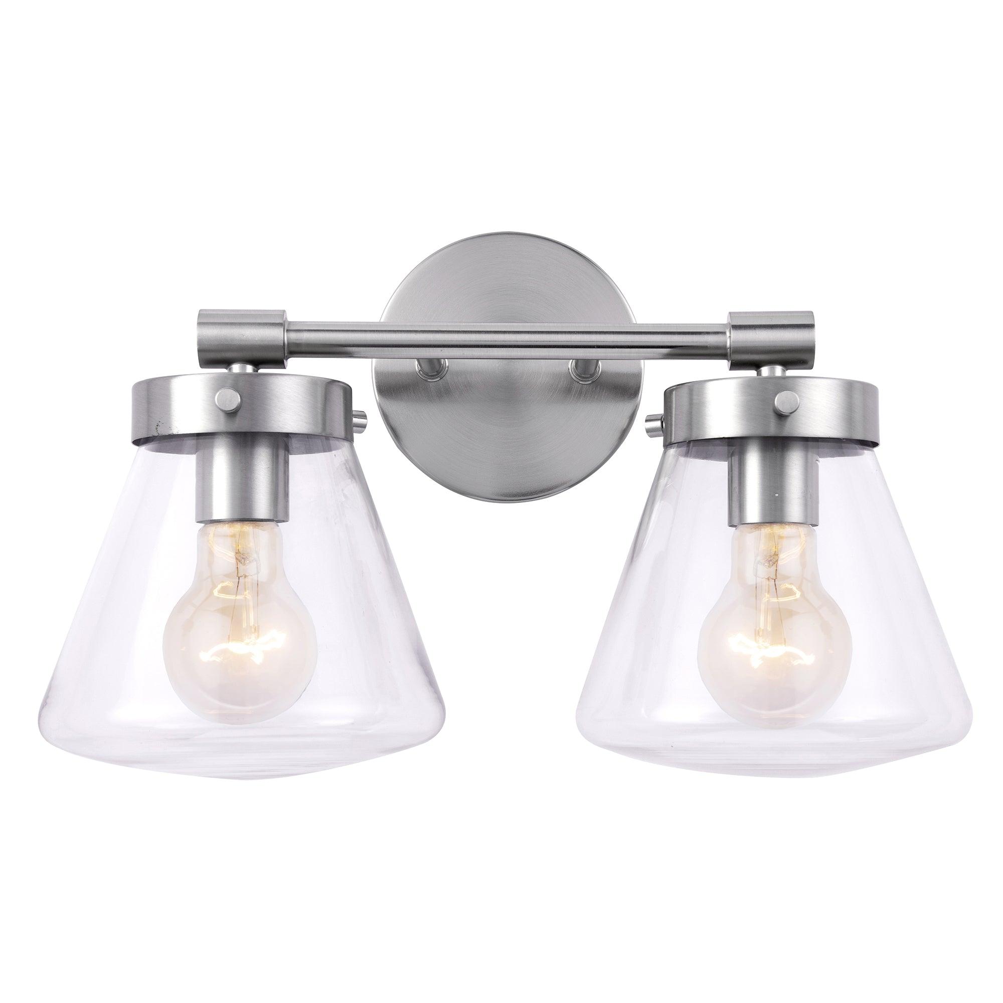 Gleam Modern Farmhouse 2-Light Vanity Light - Bathroom Wall Sconce for Mirror Lighting, Farmhouse Style Fixture with Clear Glass Shades, Perfect for Bedroom, Powder Room or Dressing Area