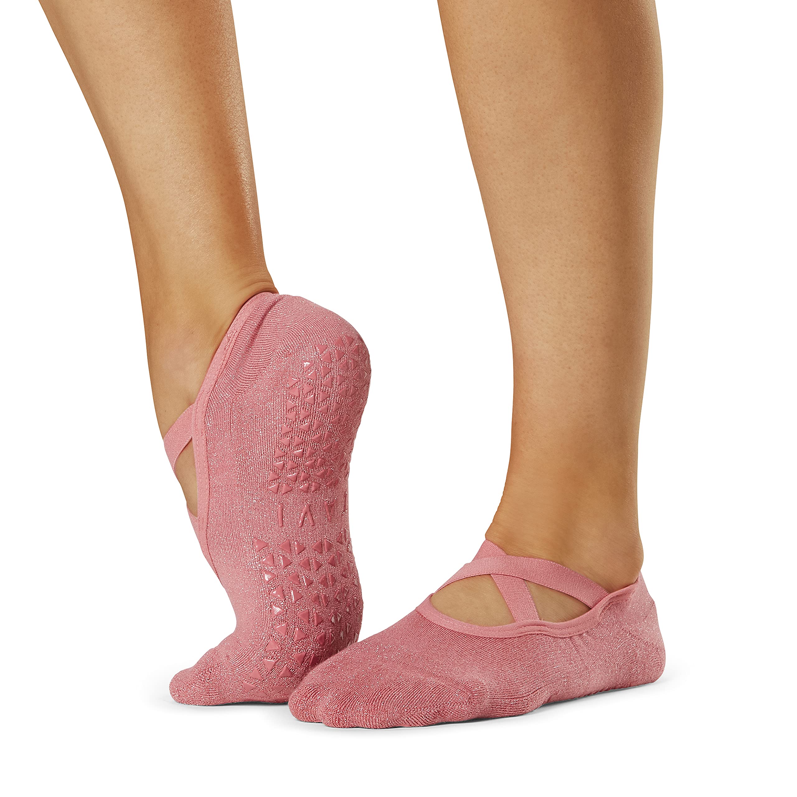 Tavi Noir Criss-Cross Grip Socks for Barre, Pilates & Yoga - Non-Slip Chloe Poppy Design, Small - Perfect for Studio Workouts & Home Fitness