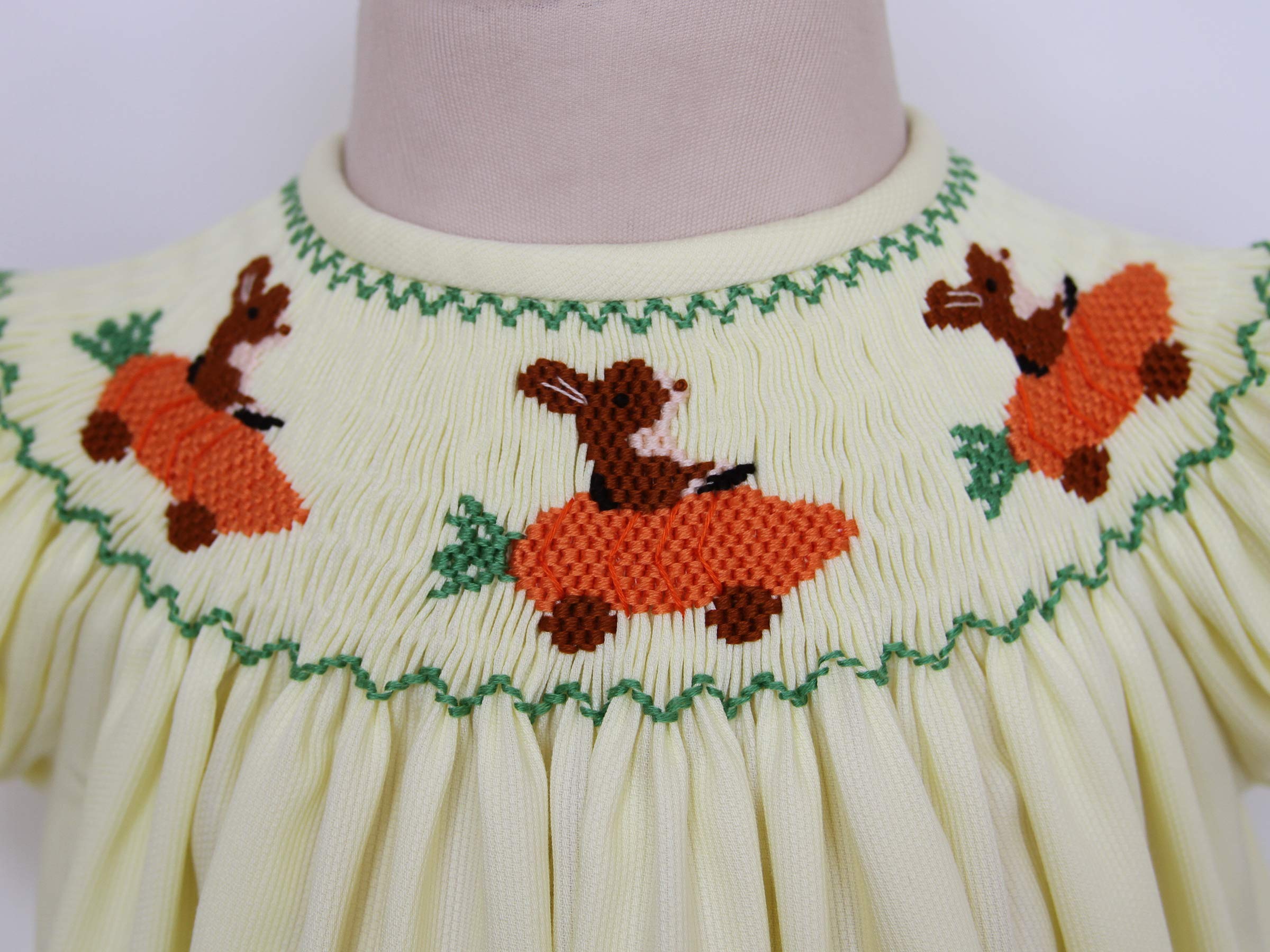 Yellow Hand Smocked Girls Easter Bunny Bishop Dress - Perfect for Easter Sunday, Spring Photoshoots & Special Occasions