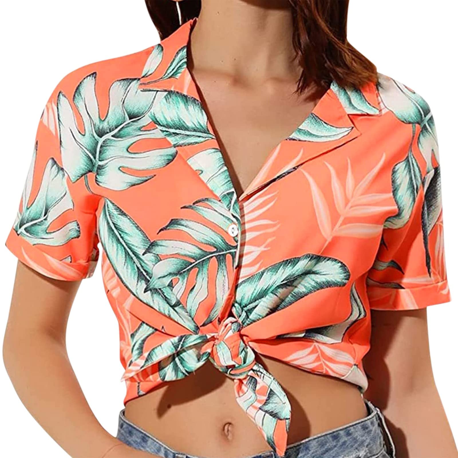 Women's Summer Short Sleeve Lapel Shirt - Loose Fit Casual Tops for Ladies - Perfect for Beach, Vacation & Everyday Wear