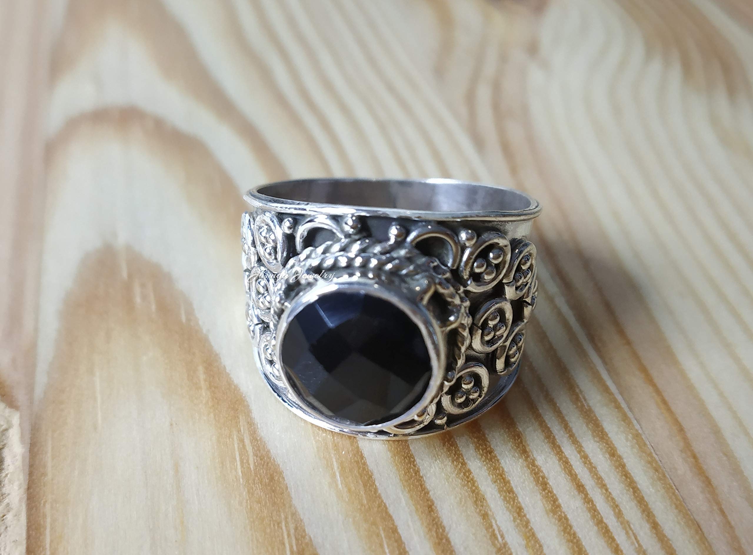 Natural Black Onyx Ring for Women - 925 Sterling Silver Handmade Gemstone Jewelry, Round Onyx Stone Ring, Modern & Dainty Unique Gift for Her - Perfect for Weddings, Anniversaries & Special Occasions