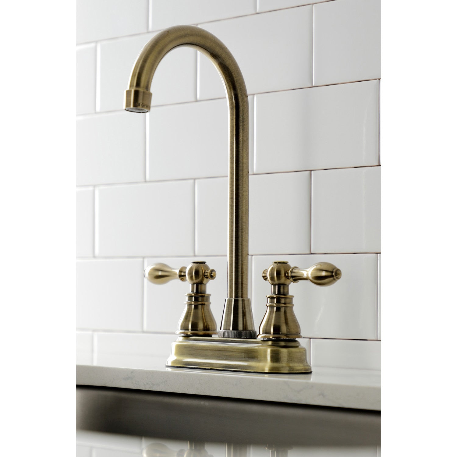 American Classic KB493ACL Two Handle 2 Hole Deck Mount Bar Faucet in Antique Brass - Perfect for Kitchen Sinks, Wet Bars, and Outdoor Entertaining Areas