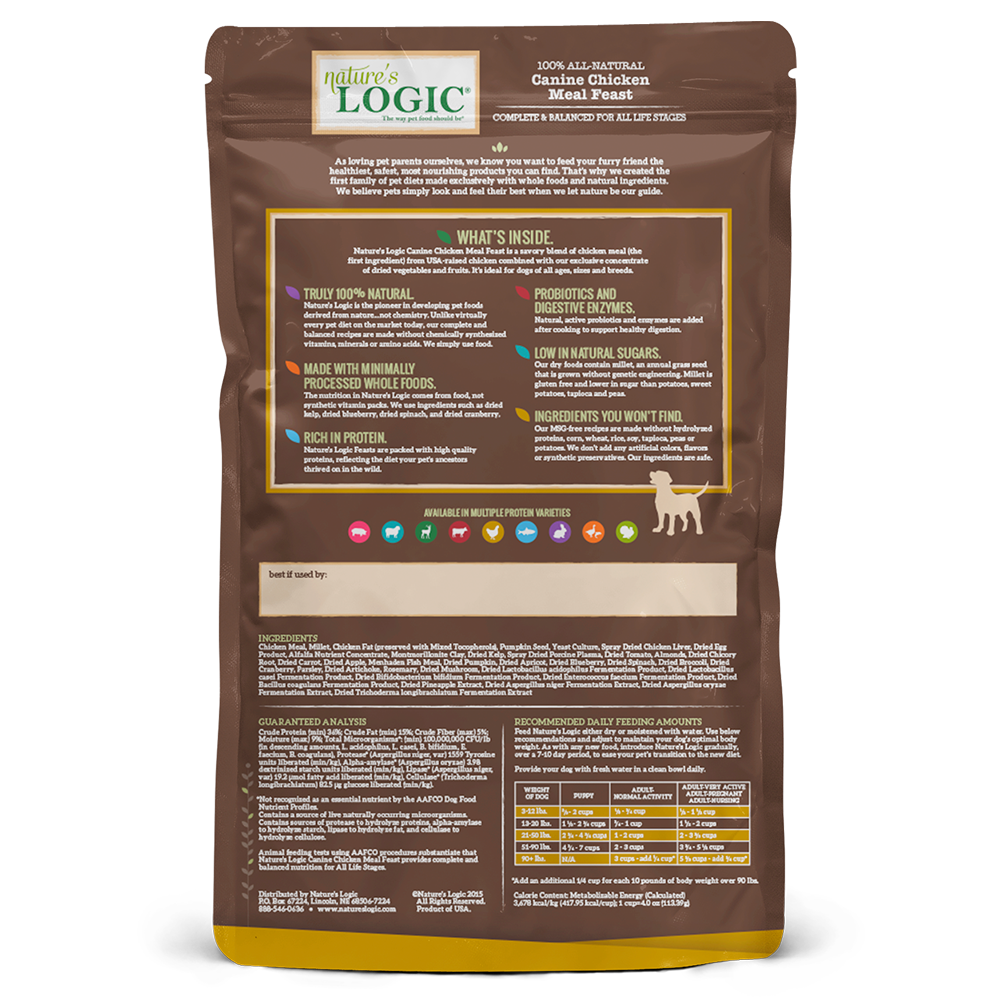Nature's Logic Original Grains Canine Dry Food - Chicken Meal Feast for Dogs | High Protein Grain-Inclusive Dog Food for All Life Stages | Perfect for Daily Meals, Training Treats & Weight Management