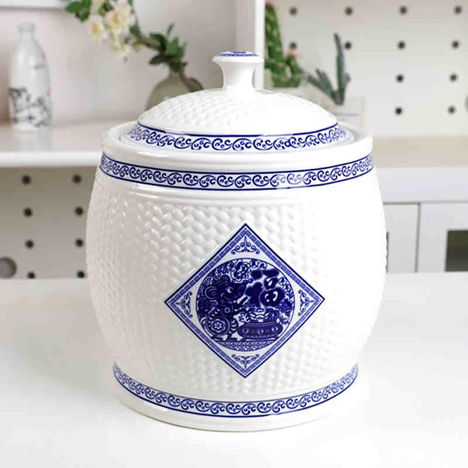 Premium Ceramic Rice Storage Container with Lid - Large Airtight Rice Dispenser for Kitchen, Pantry & Countertop - Perfect for Rice, Grains, Flour & Dry Food Storage (10L Capacity) - Ideal for Asian Cooking, Meal Prep & Organized Kitchen Storage
