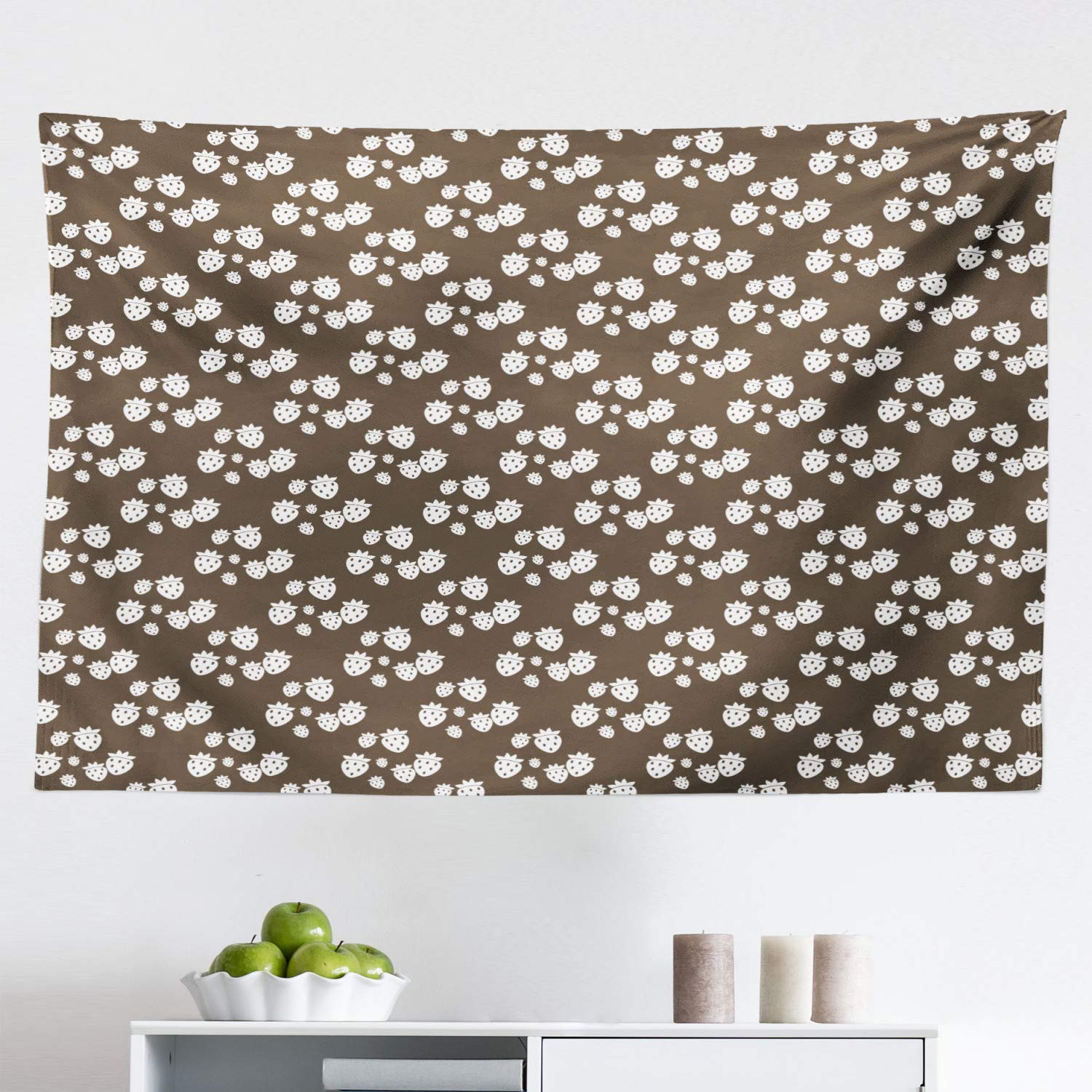 Ambesonne Strawberry Tapestry Wall Art - Dark Taupe & White Silhouette Strawberry Pattern Fabric Wall Hanging Decor (45x30 Inches) for Bedroom, Living Room, Dorm - Perfect for Boho Home Decor & Gift Ideas