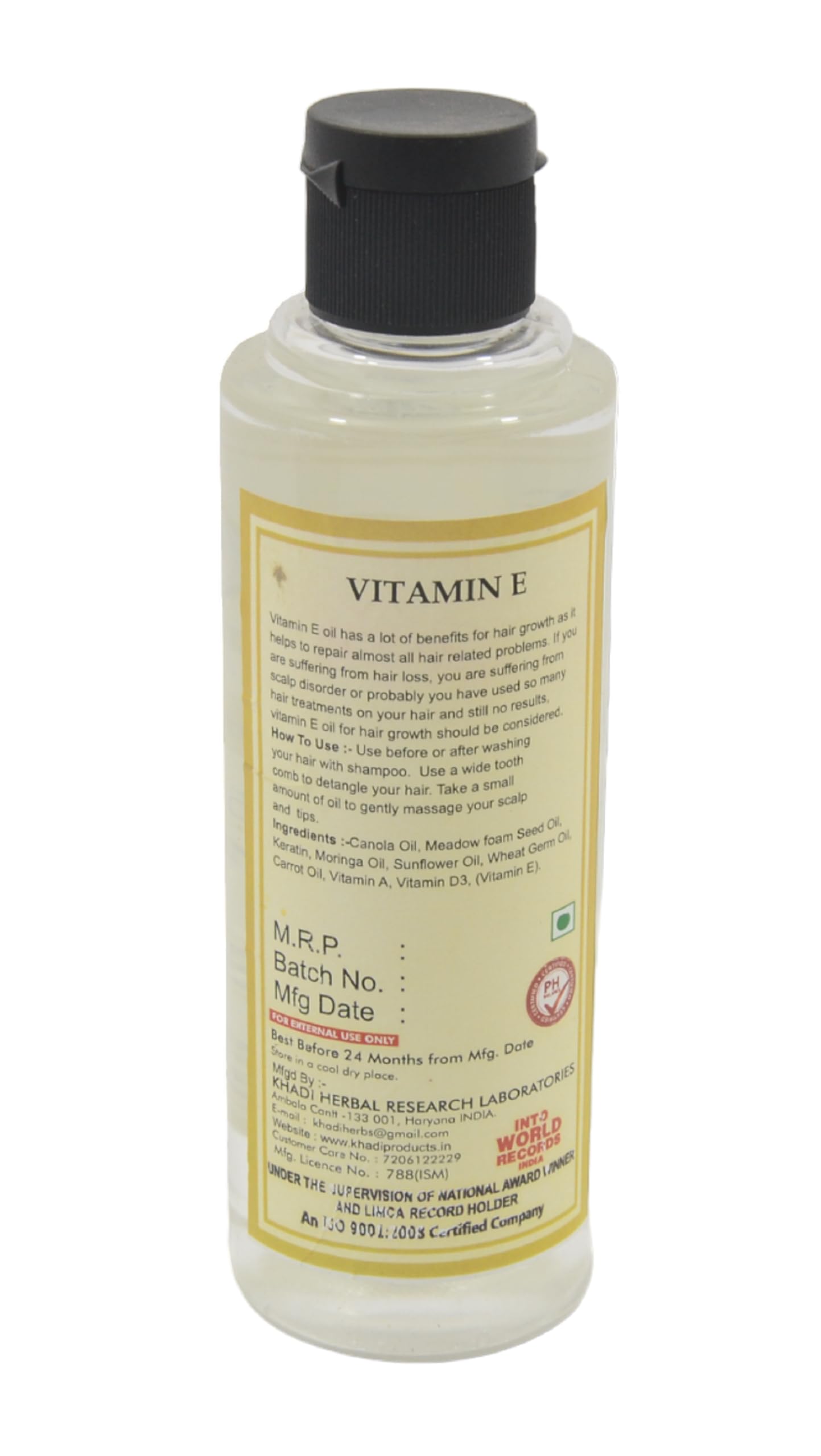 Khadi Natural Vitamin E Hair Oil - 210ml | Herbal Hair Growth Treatment for Nourishment, Shine & Scalp Health | Perfect for Daily Hair Care & Styling