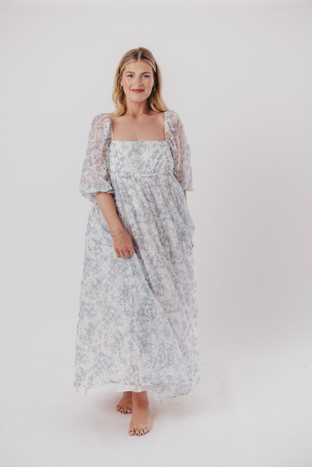 Blue & White Smocked Mona Maxi Dress - Bump Friendly Maternity Wear with Inclusive Sizing (S-3XL) | Perfect for Beach Vacations, Summer Weddings & Casual Outings