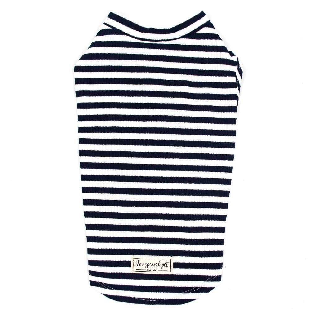 ISPET Classic Striped Dog Tank Top - Soft Breathable Cotton Dog T-Shirt for Small Medium Large Dogs - Blue Summer Cooling Vest for Outdoor Walks & Beach Trips