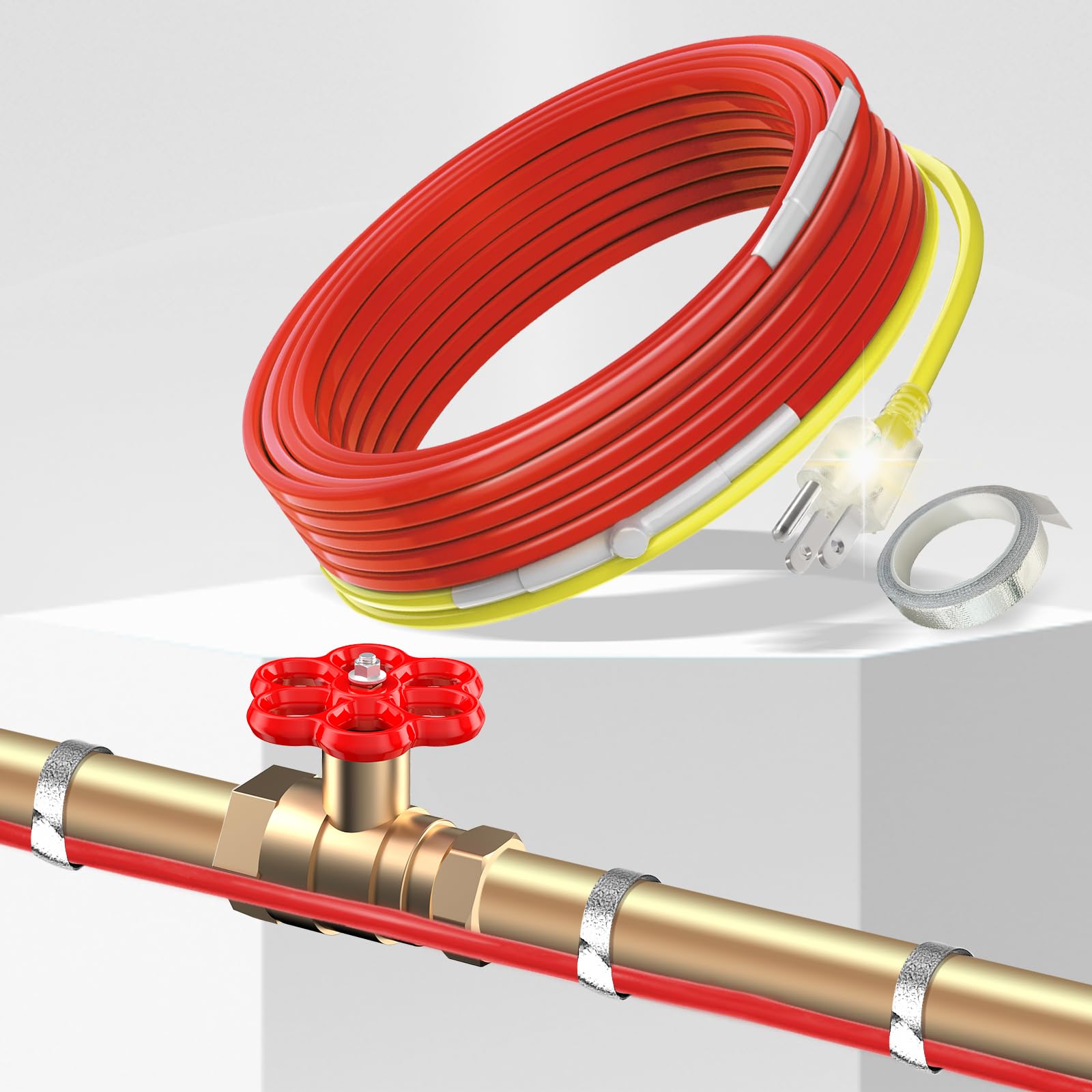YeloDeer 3 FT Heat Cable for Pipe Freeze Protection - 120V Water Pipe Heat Trace with Thermostat | Pre-assembled Heat Tape for Outdoor Pipes, RV Water Lines & Home Plumbing to Prevent Freezing in Winter