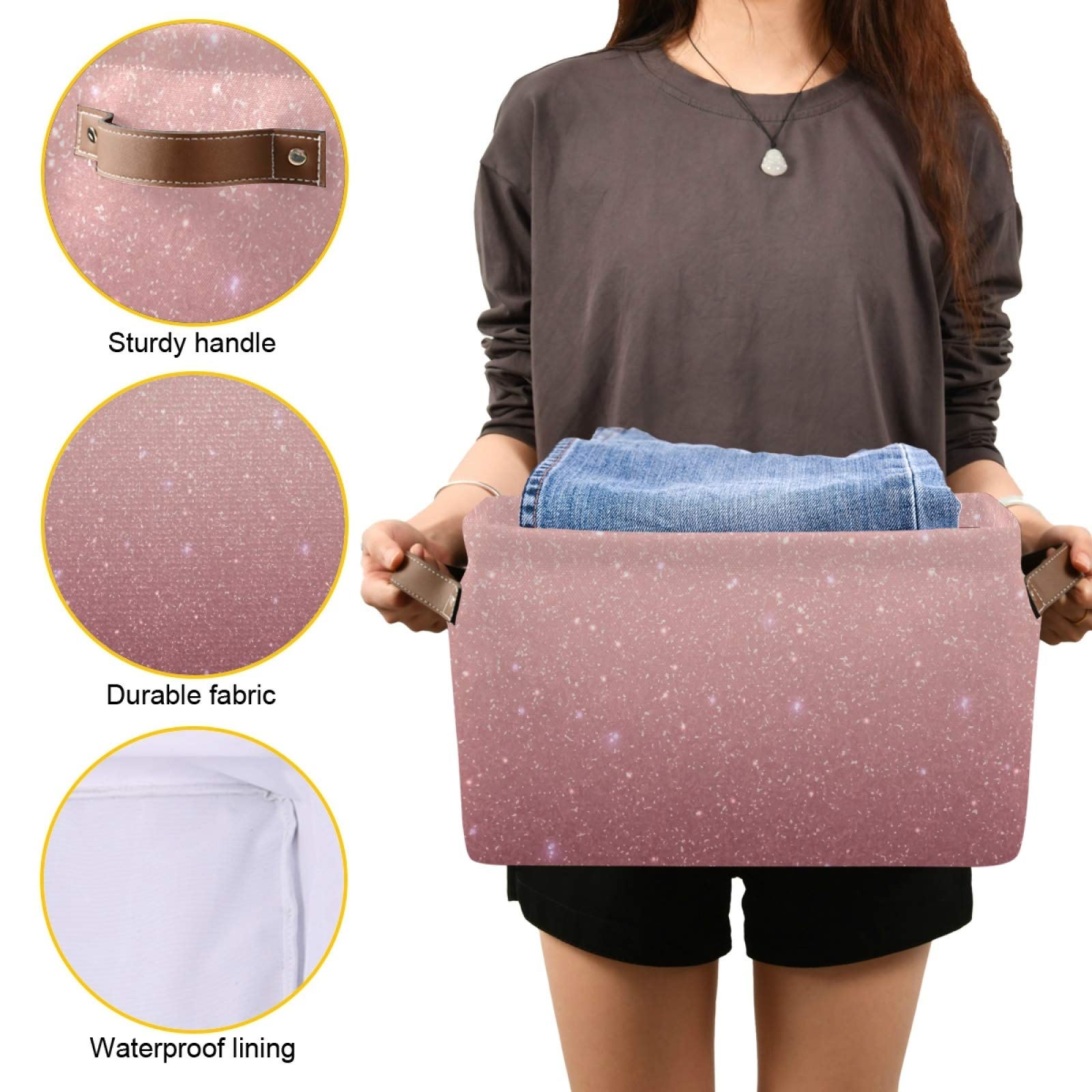 Rose Gold Sequins Storage Basket - Large Collapsible Canvas Storage Bin Organizer for Closet, Home & Office | Perfect for Toys, Blankets & Seasonal Decor
