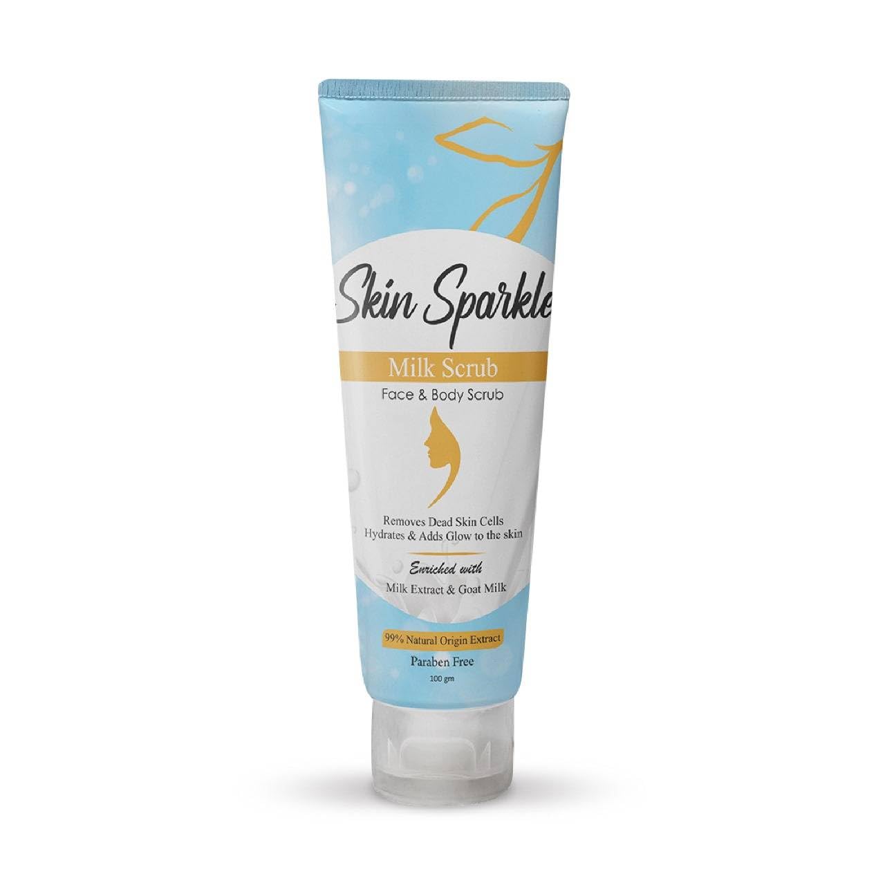 SKIN SPARKLE Face & Body Milk Scrub - Natural Exfoliator with Milk & Goat Milk Extract | Removes Blackheads & Dead Skin Cells | 99% Natural Origin, Paraben-Free | Suitable for All Skin Types | 100g | Perfect for Daily Skincare Routine & Spa Treatment