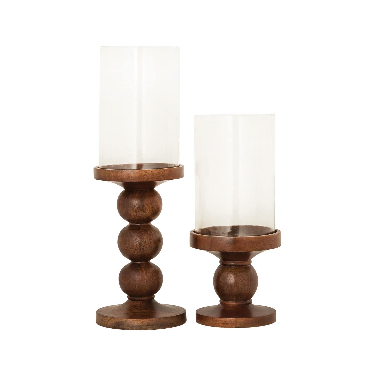 Elk Lighting 573774 Walnut Wood Clear Glass Candle Holder for Home Decor, Dining Table Centerpiece, Wedding & Party Decorations