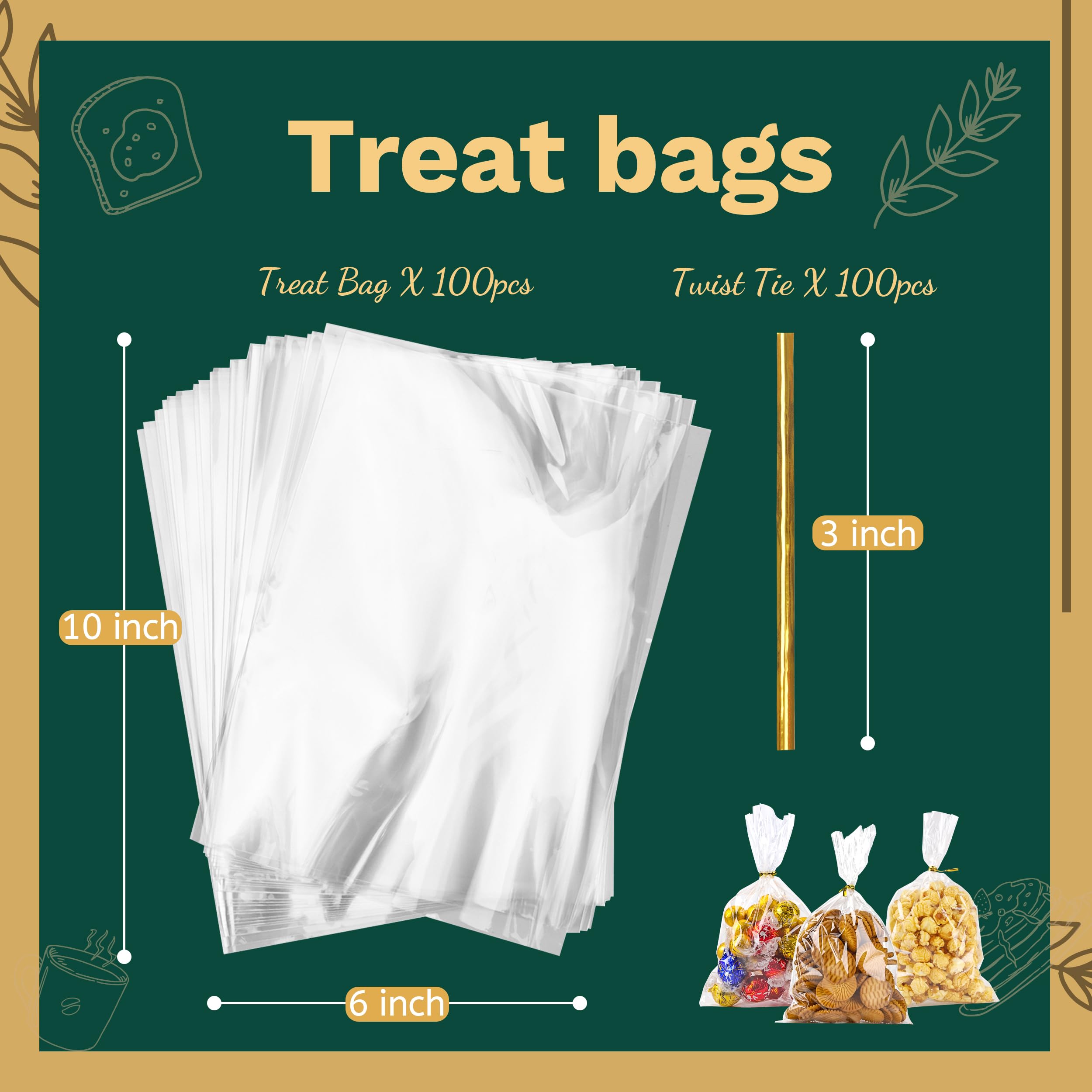 LOKIQNG 100-Pack 6x10 Inch Clear Plastic Cellophane Bags with Twist Ties - Gift Bags for Cookies, Candies, Party Favors, Wedding Treats & Bulk Packaging - Resealable Food Storage Bags for Baking, Snacks & Retail Display