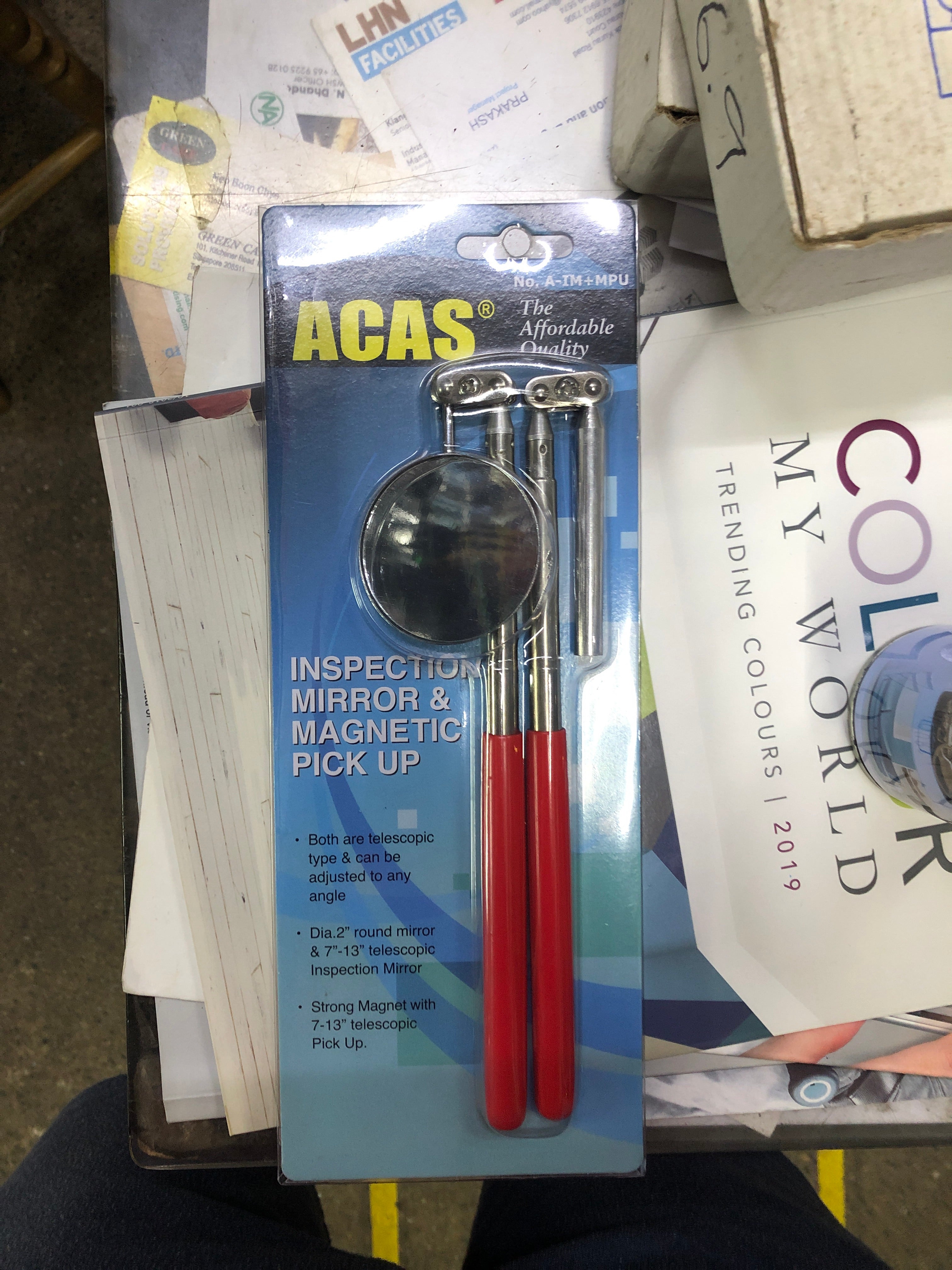 Acas Inspection Mirror with Magnetic Pick-Up Tool - Round Head Design for Automotive, HVAC & Industrial Use | Model A IM+MPU