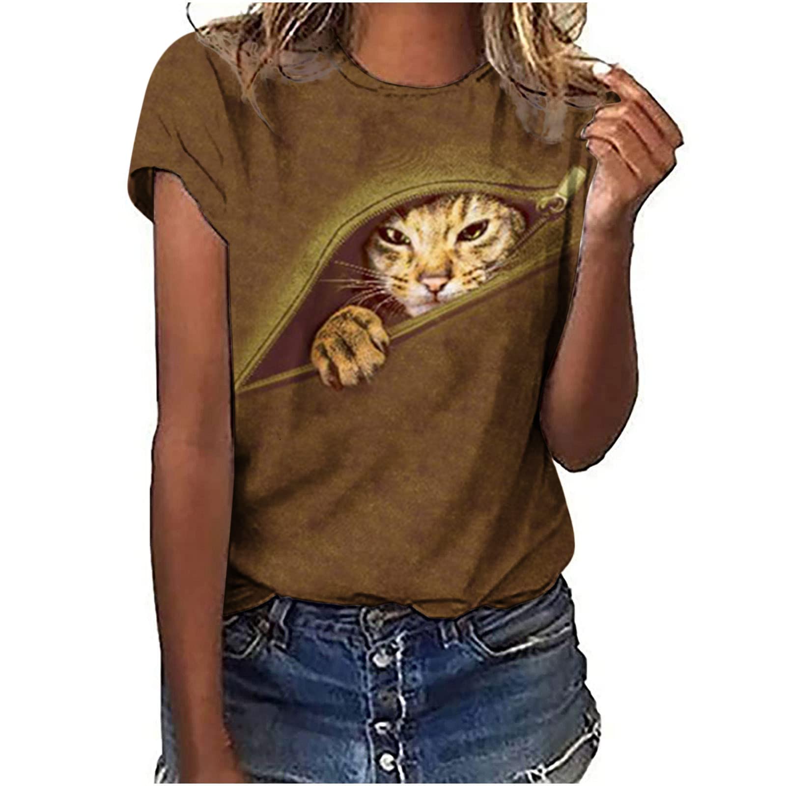 Women's Western Style Crewneck T-Shirt - Animal Print Short Sleeve Blouse Top for Summer | Casual Wear, Music Festivals & Boho Outfits