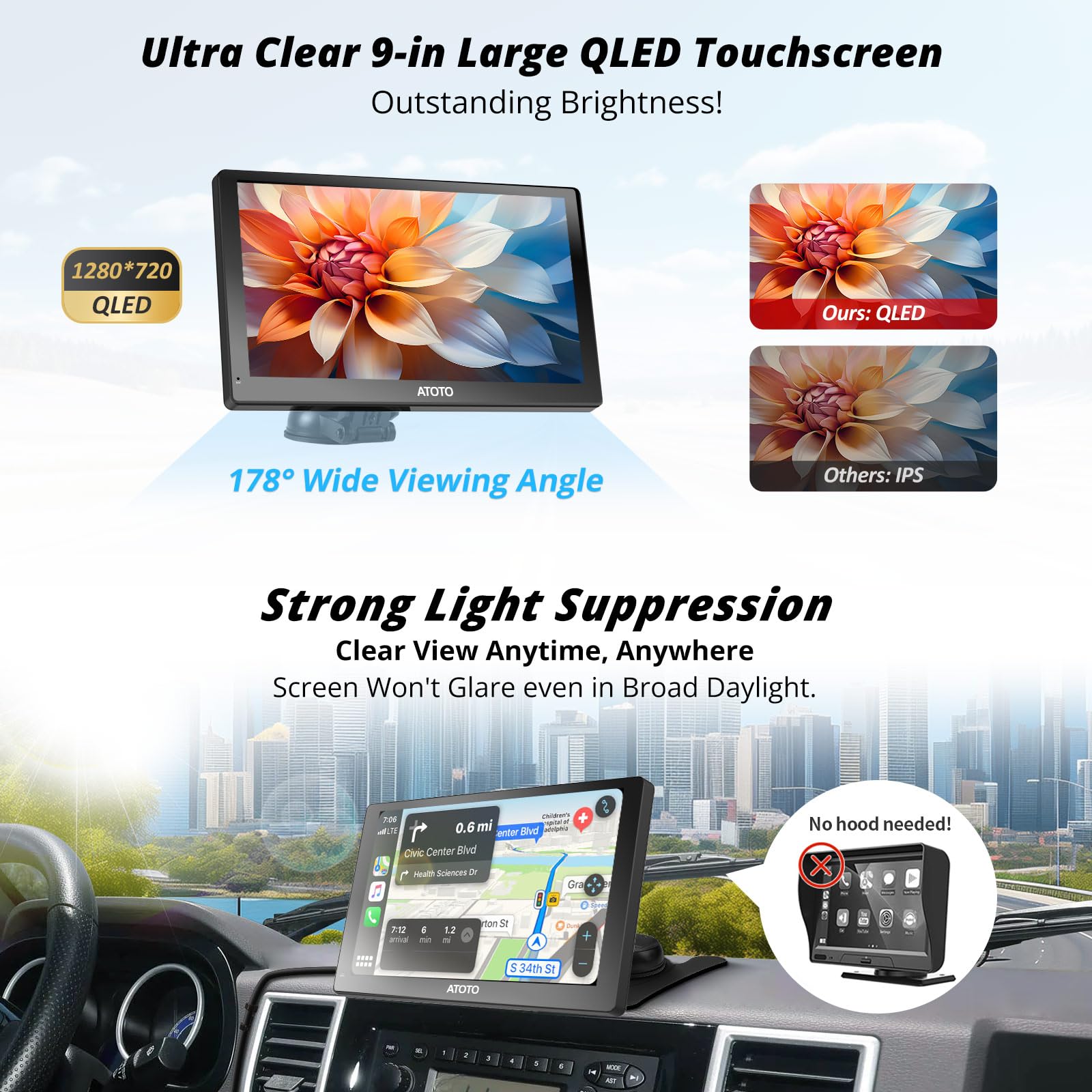 ATOTO P5 9 Inch Wireless CarPlay & Android Auto Car Stereo with QLED Screen | Bluetooth, GPS Navigation, Phone Mirroring & Voice Assistant | Perfect for Road Trips & Daily Commuting