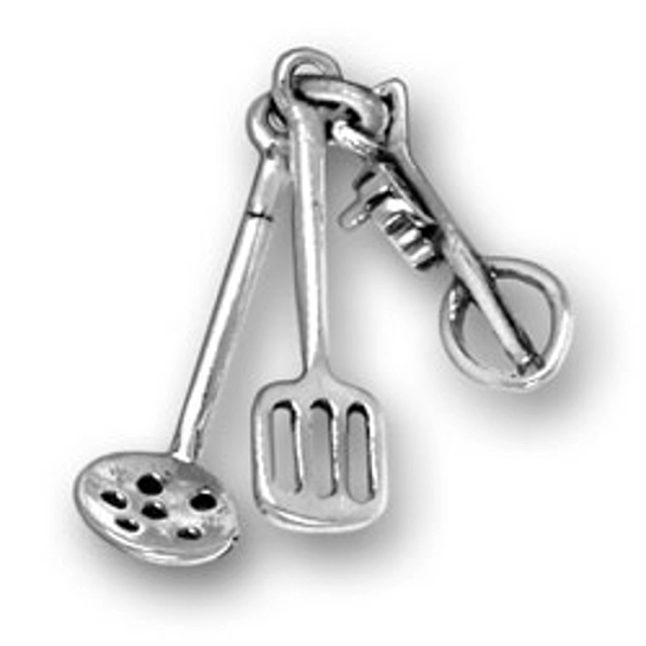 Sterling Silver 3D Kitchen Utensil Pendant Necklace for Men & Women - 1.5mm Spatula, Straining Spoon & Beater Charms - Unique Foodie Jewelry Gift for Chefs & Cooking Lovers (Perfect for Birthday, Anniversary & Culinary Enthusiasts)