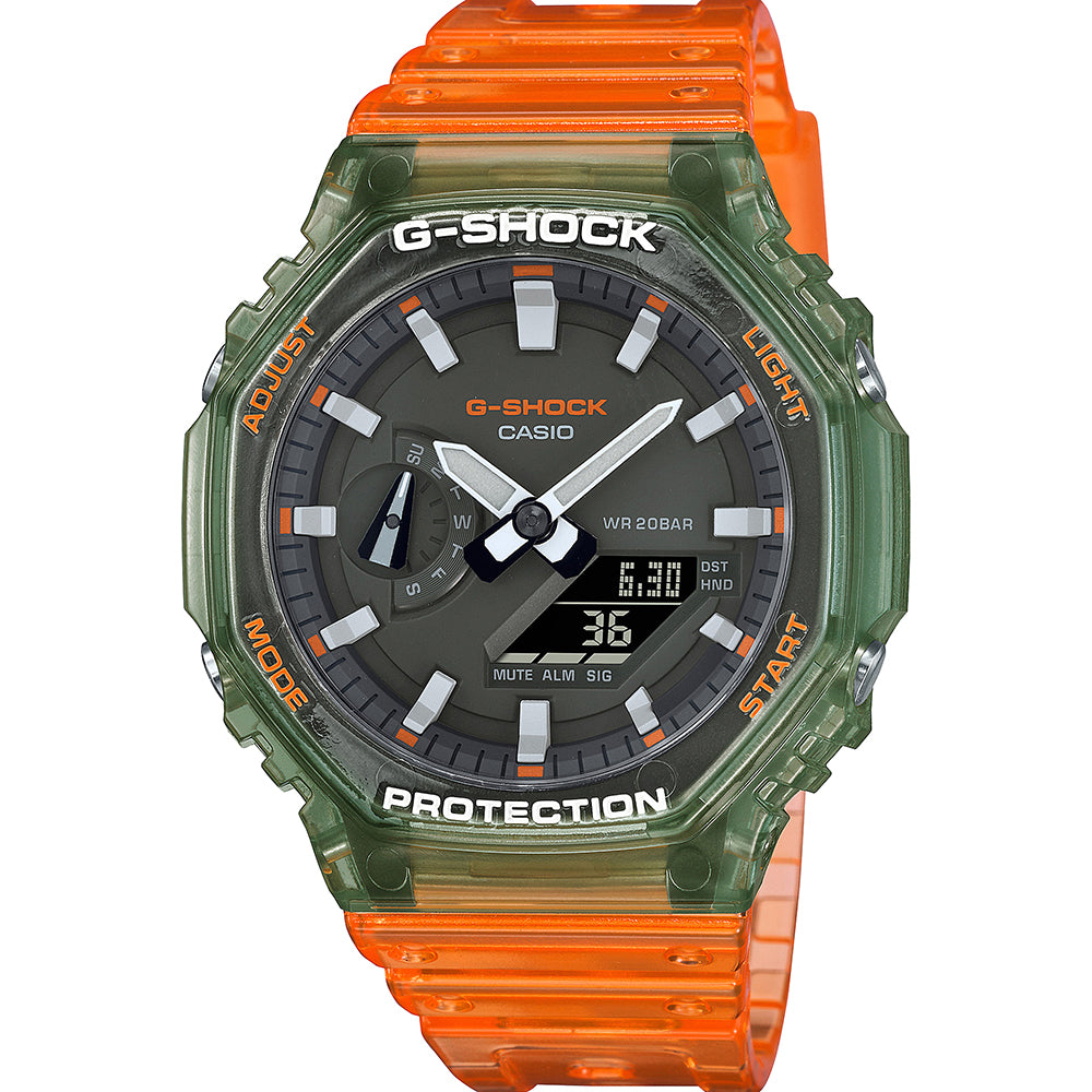 G Shock GA2100HC 4A 'CasiOak' Orange Hidden Coast Series Digital Watch - Stylish & Durable for Outdoor Adventures, Sports & Casual Wear