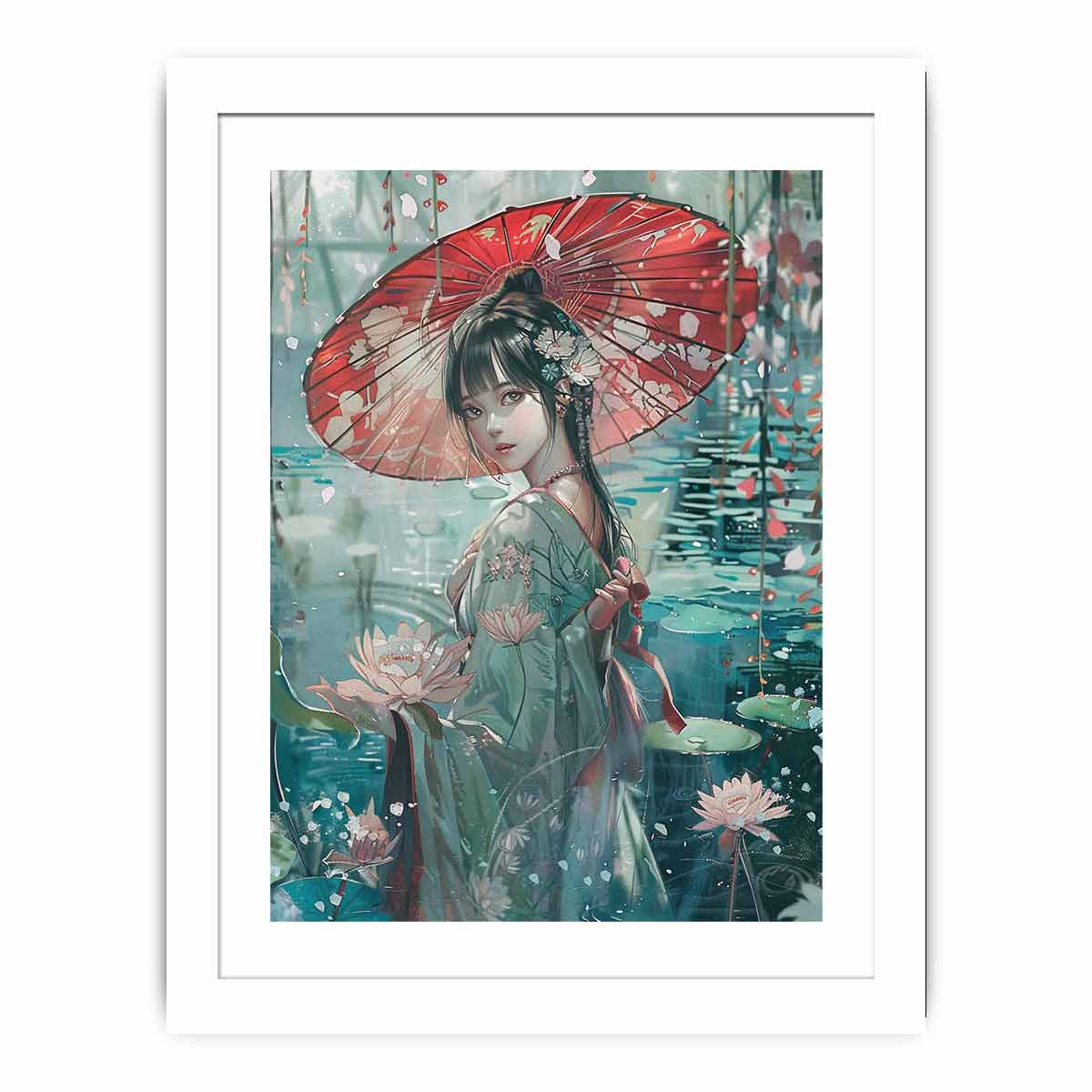 Japanese Lady Framed Wall Art Print - Elegant Asian Home Decor for Living Room, Bedroom & Office