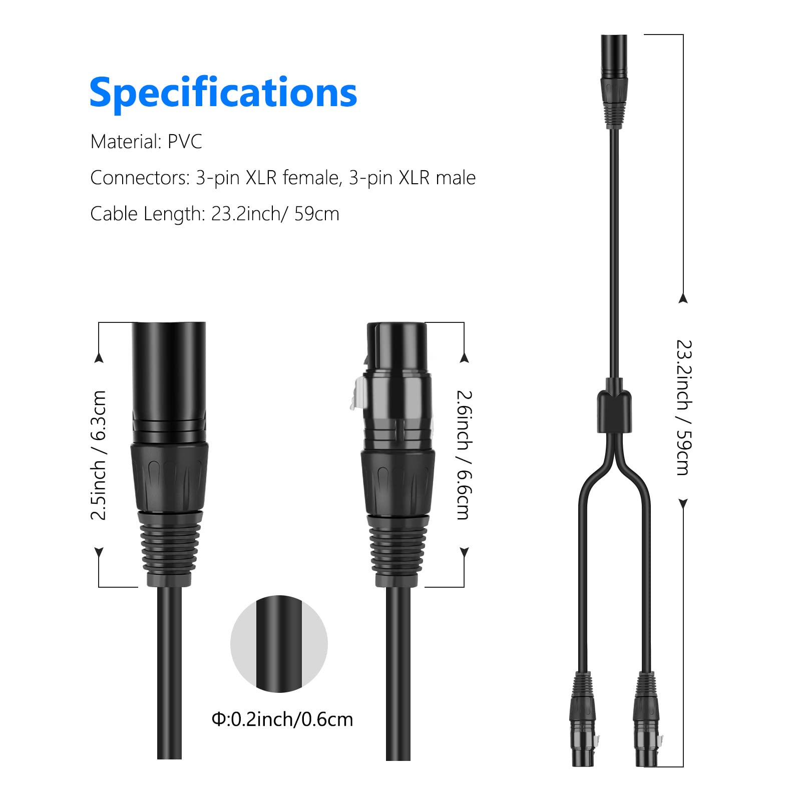 Neewer XLR Splitter Cable - Male to 2 Female XLR Mic Combiner Y Cord, 3-Pin Balanced Microphone Splitter (1.6 Feet) - Perfect for Podcasting, Live Streaming & Studio Recording