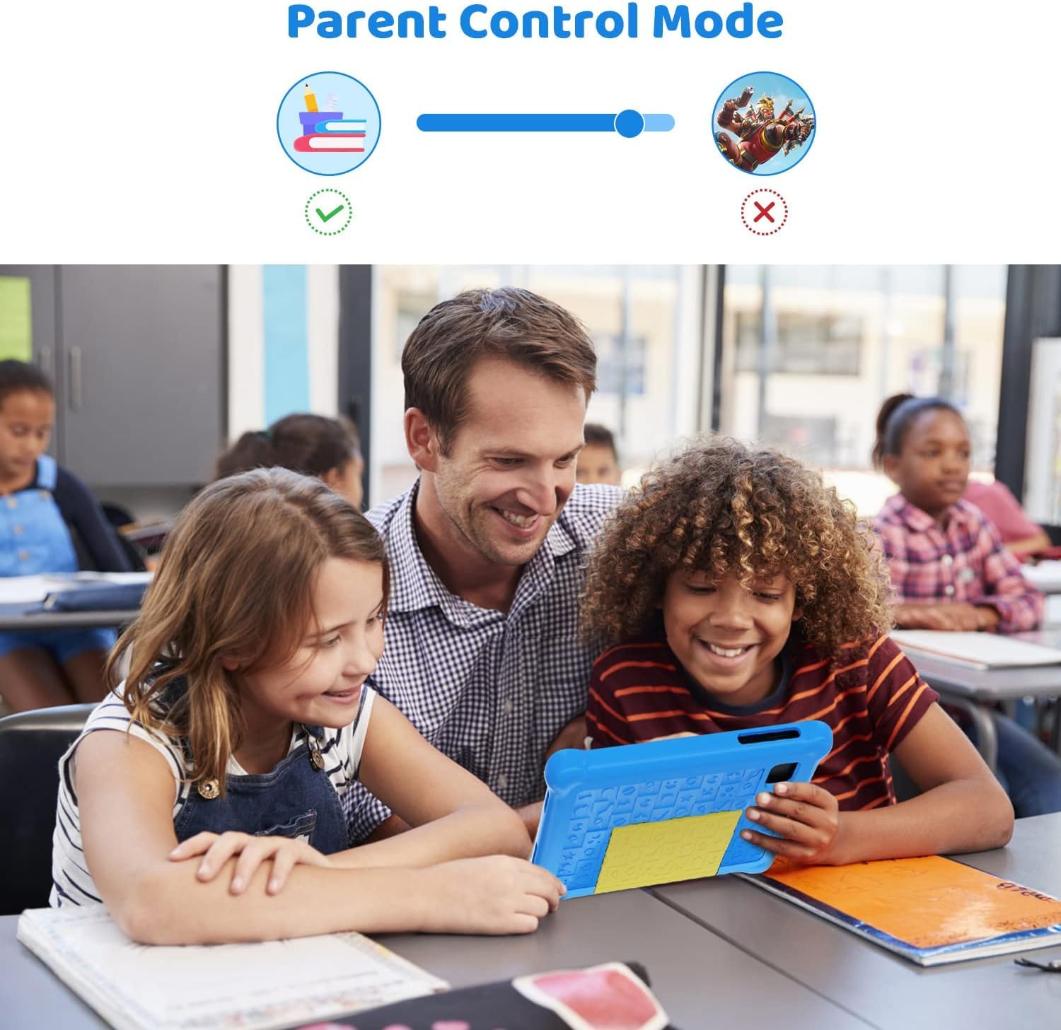HotLight 7 Inch Kids Tablet with Parental Control - Android 13, Quad-Core Processor, Dual Camera, WiFi & Bluetooth - Shockproof Protective Case (Blue) - Perfect for Learning, Games & Travel Entertainment