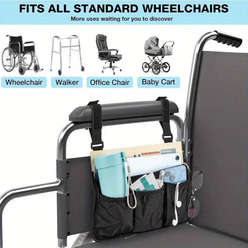 Portable Wheelchair Side Pouch Organizer - Waterproof Storage Bag with Multiple Pockets for Medical Supplies, Phone & Essentials - Ideal for Disabled & Elderly Mobility Assistance