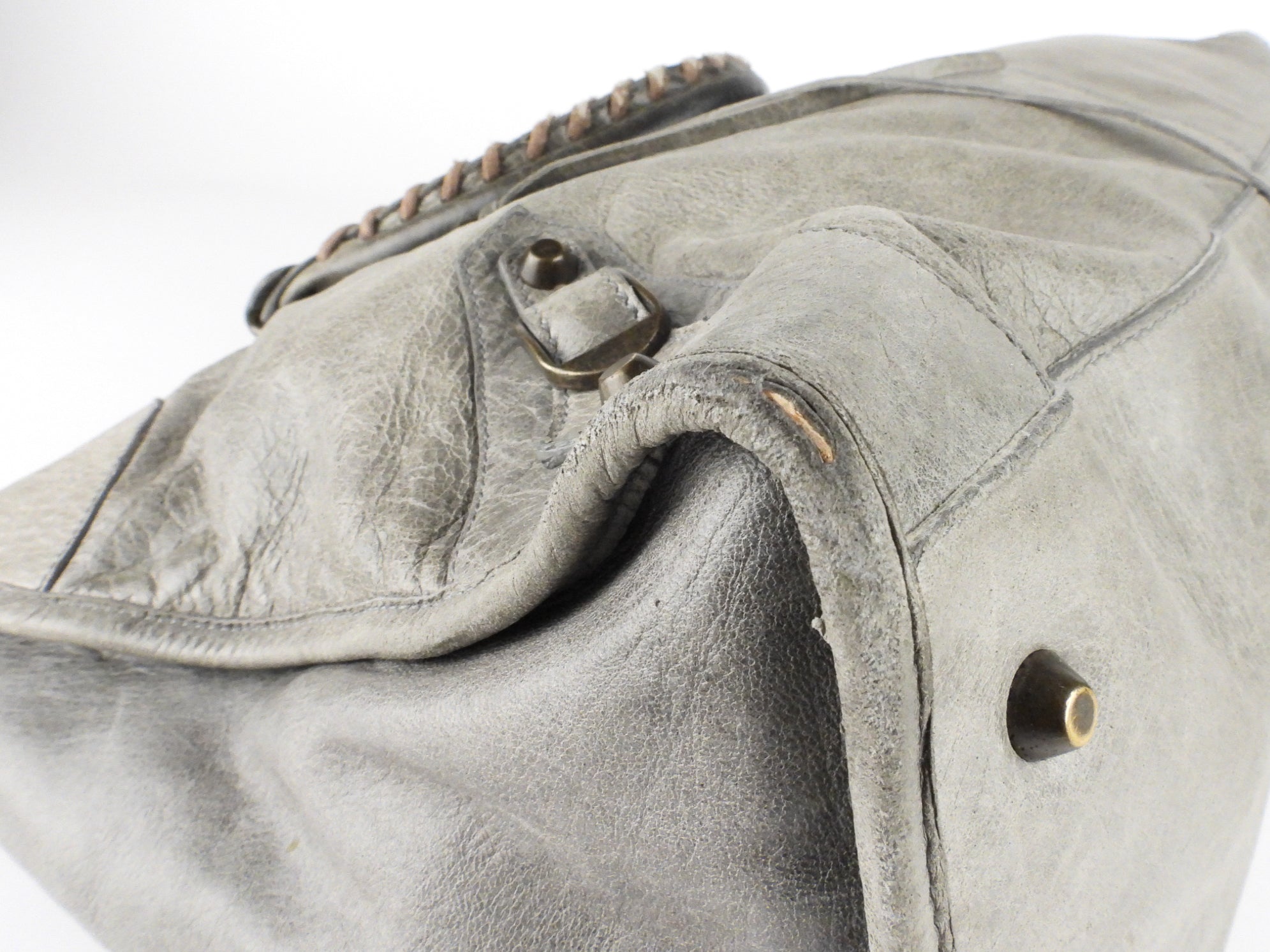 Balenciaga City Grey Lambskin Leather Moto Classic Work Bag for Women | Luxury Designer Handbag for Work, Travel & Everyday Use