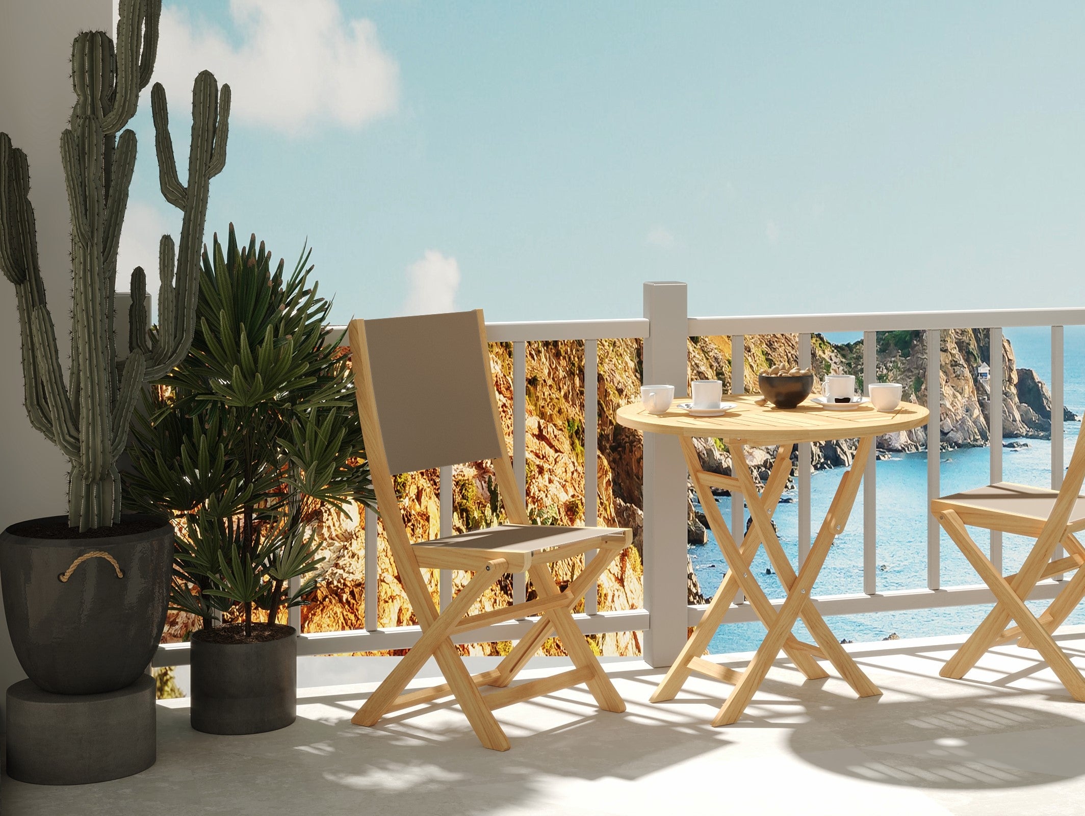Premium Lucas Teak Outdoor Folding Dining Chair - Waterproof & Durable Taupe Patio Furniture for Garden, Poolside, and Backyard BBQs
