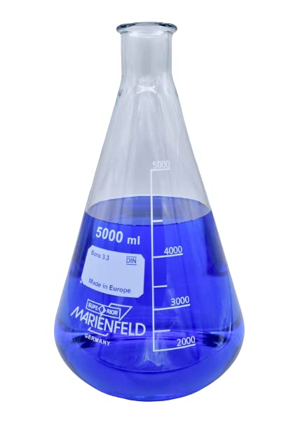 5000ml Borosilicate Glass Erlenmeyer Flask - 3.3 Clear Lab Container for Chemistry Experiments (1 Unit) | Ideal for Laboratory Use, Science Projects & Chemical Mixing