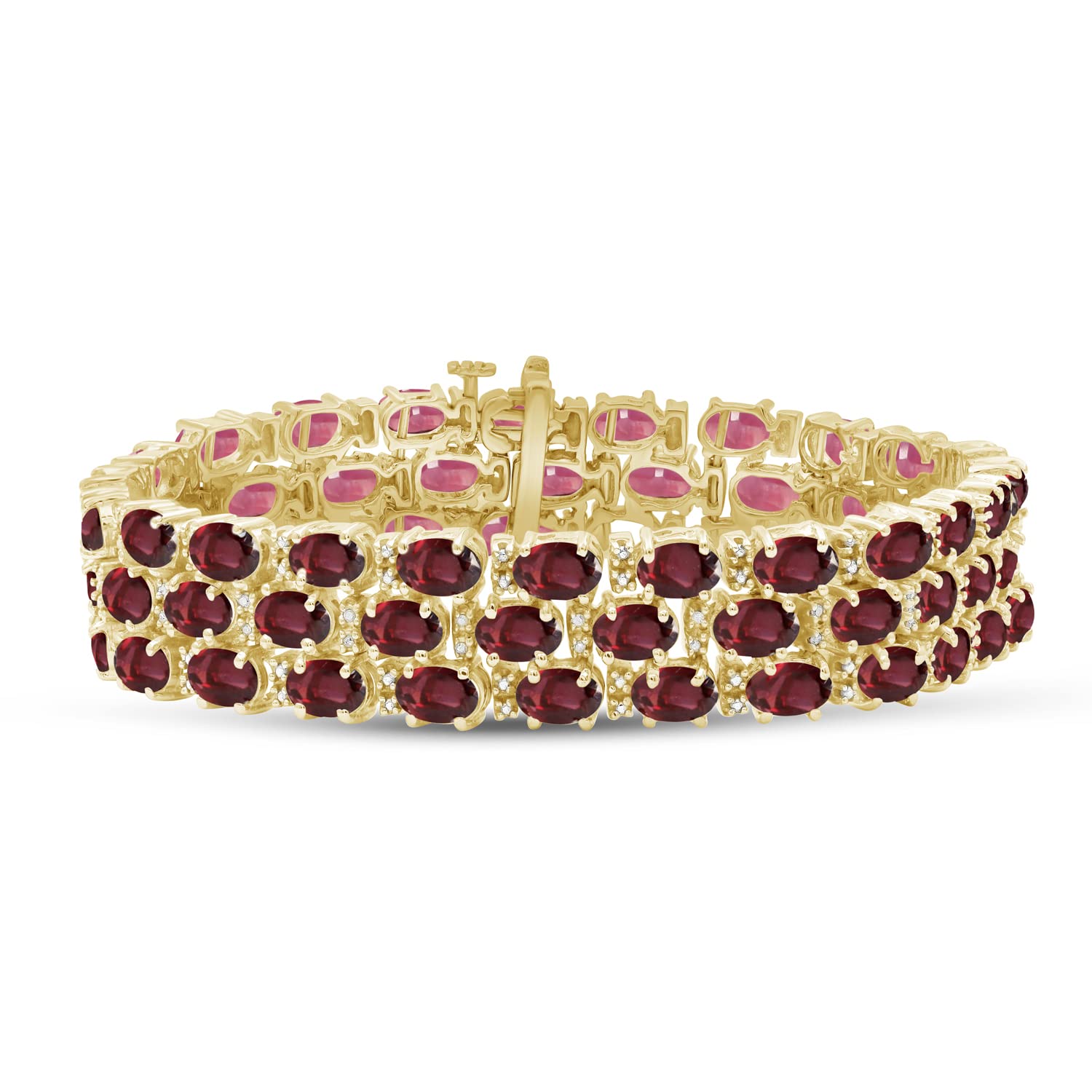 Genuine Red Garnet Bracelet for Women – 14k Gold Over Silver Triple-Row Birthstone Jewelry – Elegant Gift for Her – Perfect for Birthdays, Anniversaries & Special Occasions