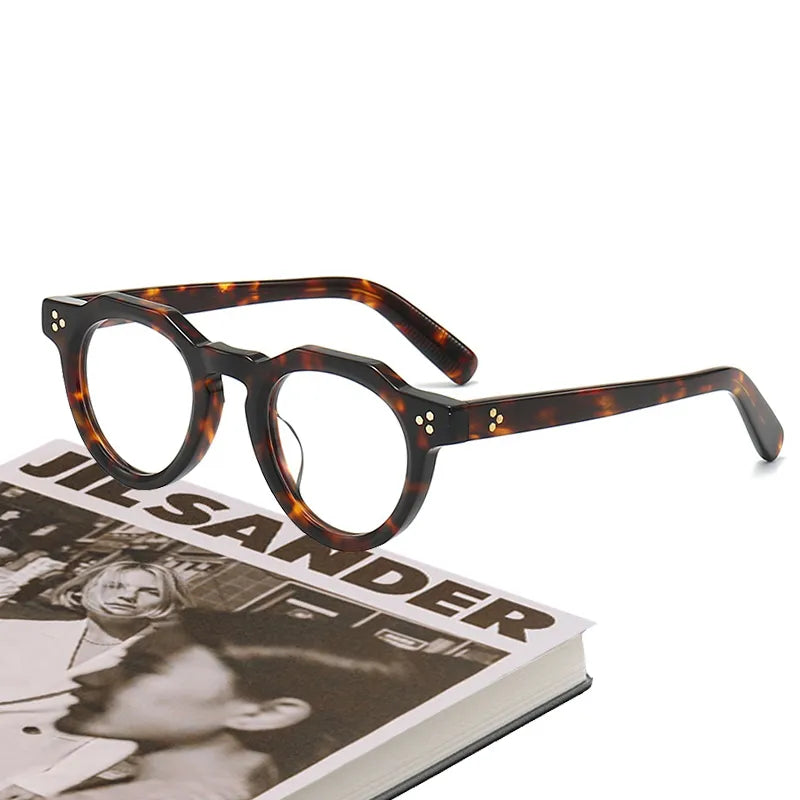 Stylish Black Unisex Acetate Eyeglasses 8013 - Full Rim Round Flat Top Frame for Men & Women | Perfect for Reading, Work, and Everyday Fashion