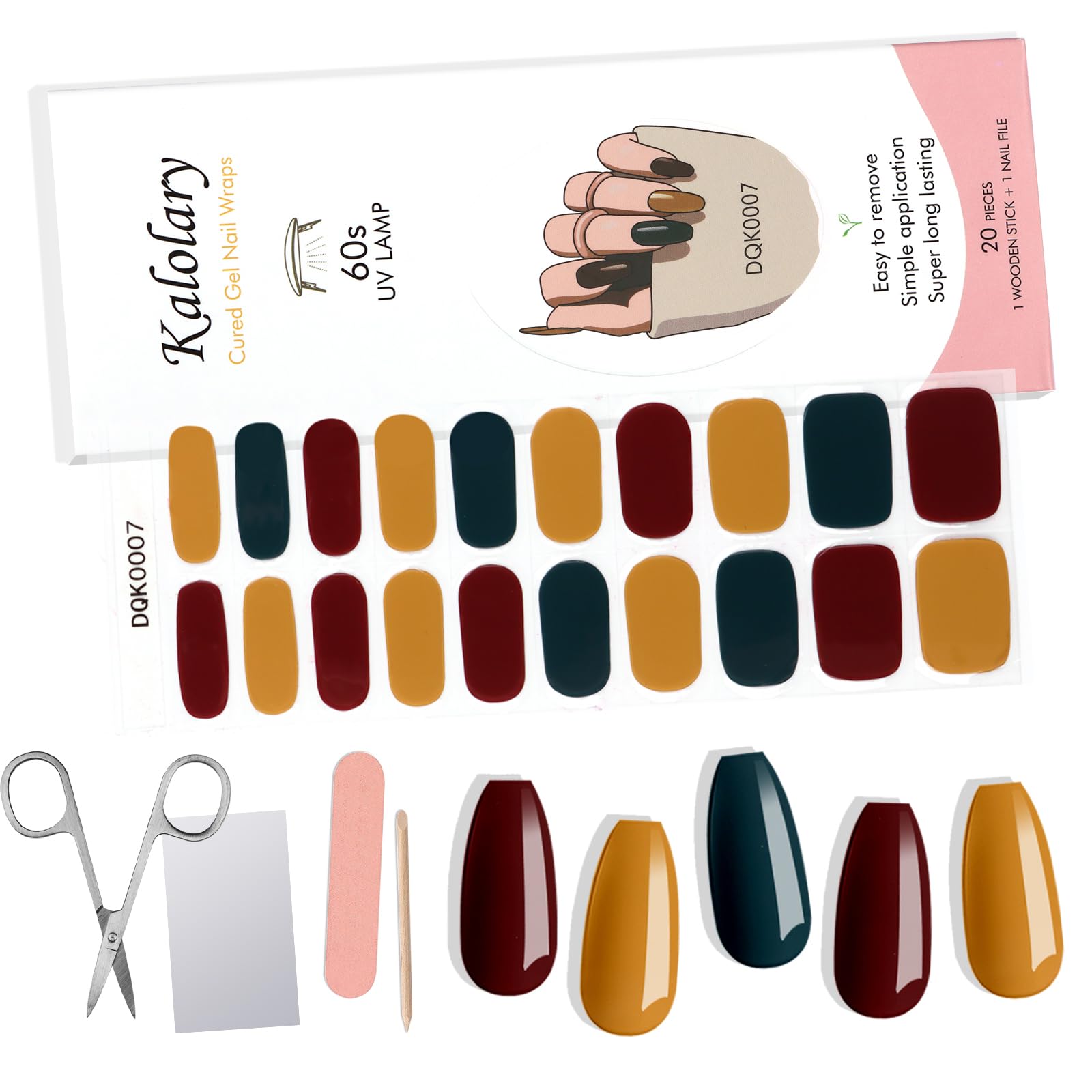 Kalolary 20PCS Semi-Cured Gel Nail Strips - 3 Colors, Waterproof Nail Art Wraps for Women & Girls (UV/LED Required) - Perfect for Home Manicures & Salon Nail Art