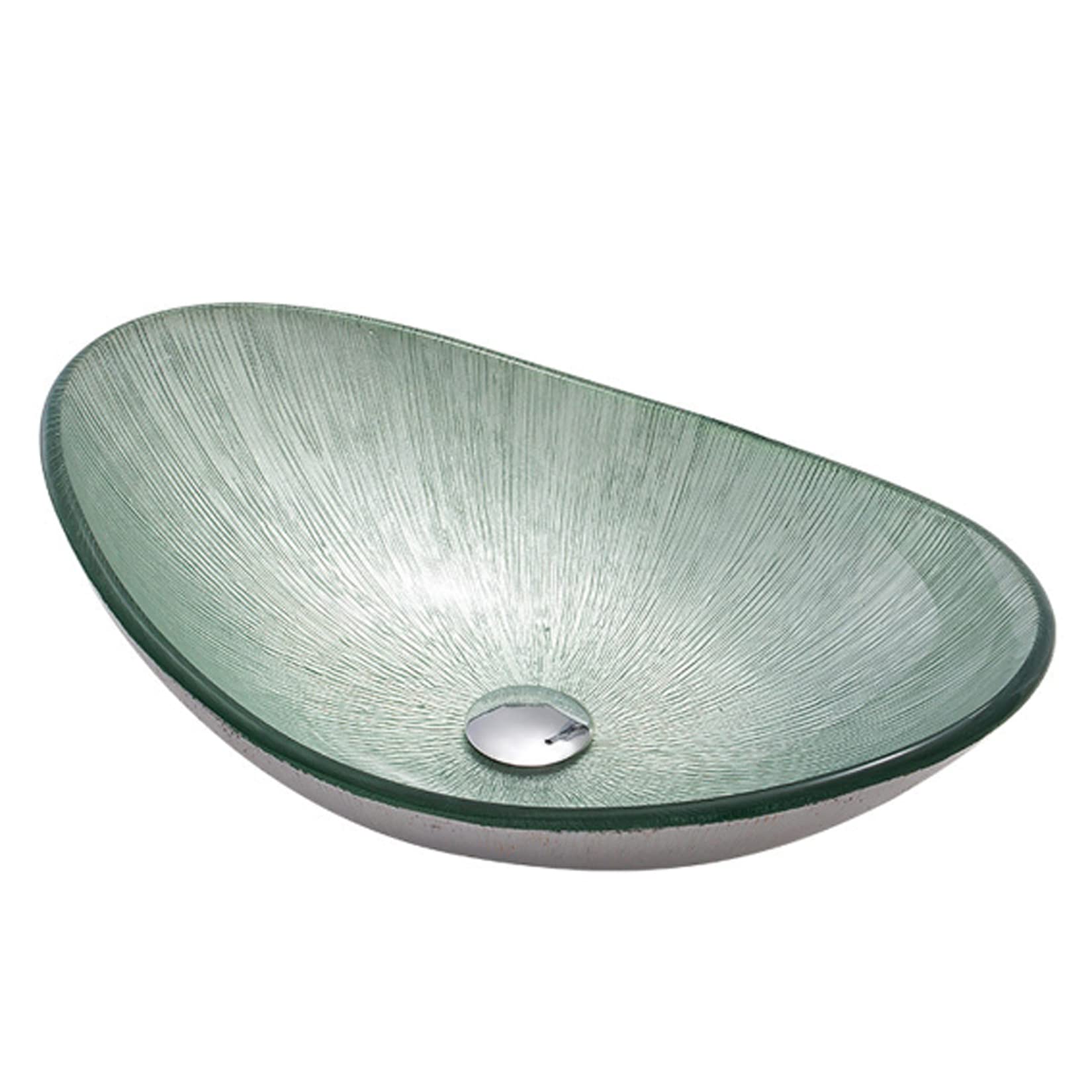 Modern Silver Tempered Glass Vessel Sink - Boat Style Bathroom Vanity Sink with Pop-up Drain & Mounting Ring - Above Counter Utility Sink for Contemporary Bathrooms & Powder Rooms