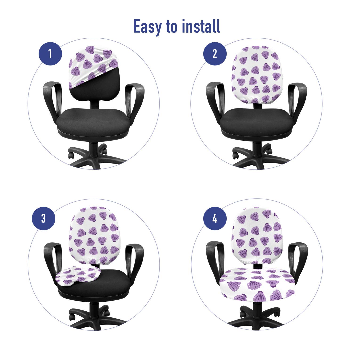 Ambesonne Nautical Office Chair Slipcover - Violet Sea Shell Design on Plain Background, Stretch Fabric Protective Cover in Lavender & White | Perfect for Home Office, Coastal Decor & Beach-Themed Spaces