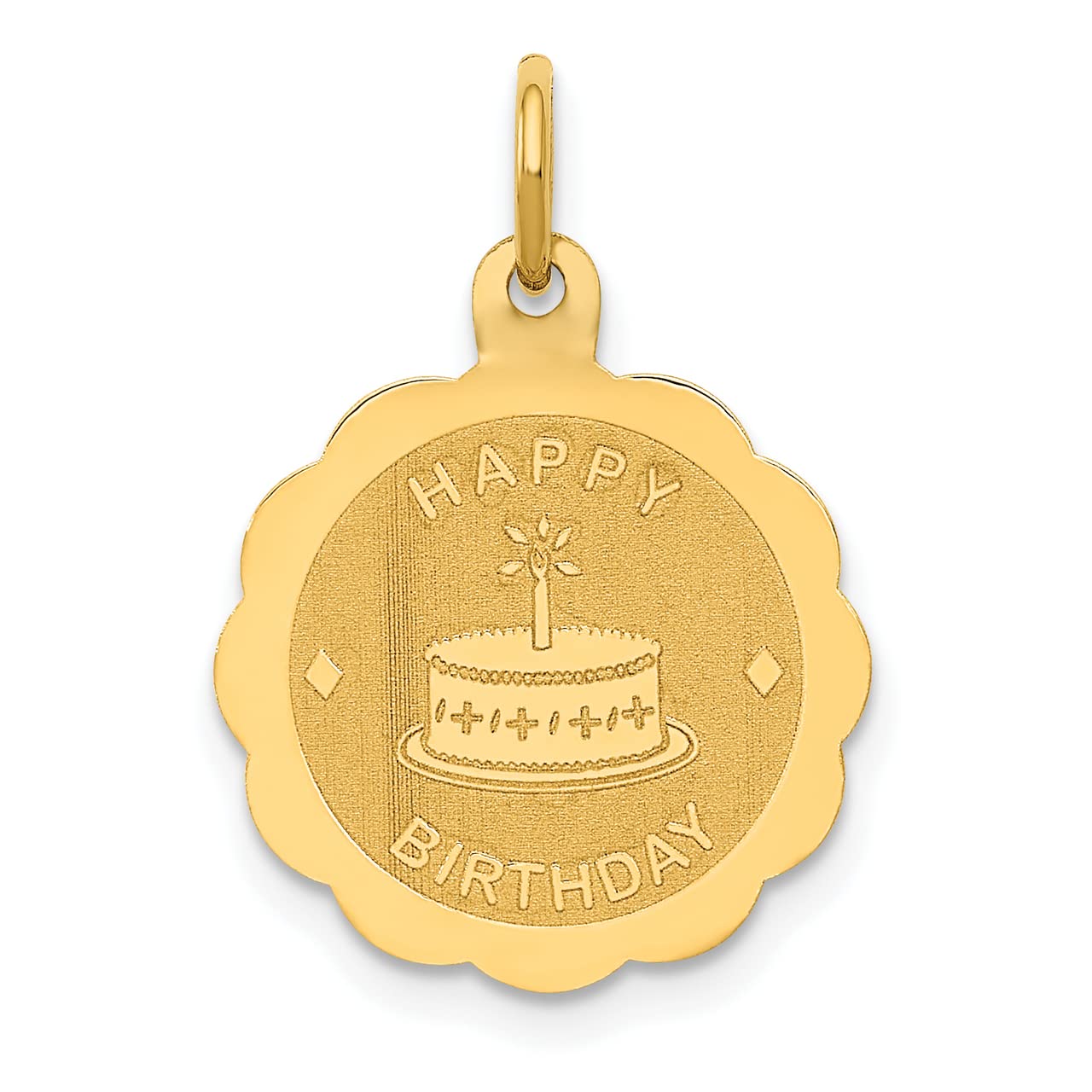 14k Yellow Gold Happy Birthday Charm - Engravable Polished Satin Finish Jewelry Gift for Women, Best Friend, Mom | Birthday Party, Anniversary Celebration, Special Occasion Present