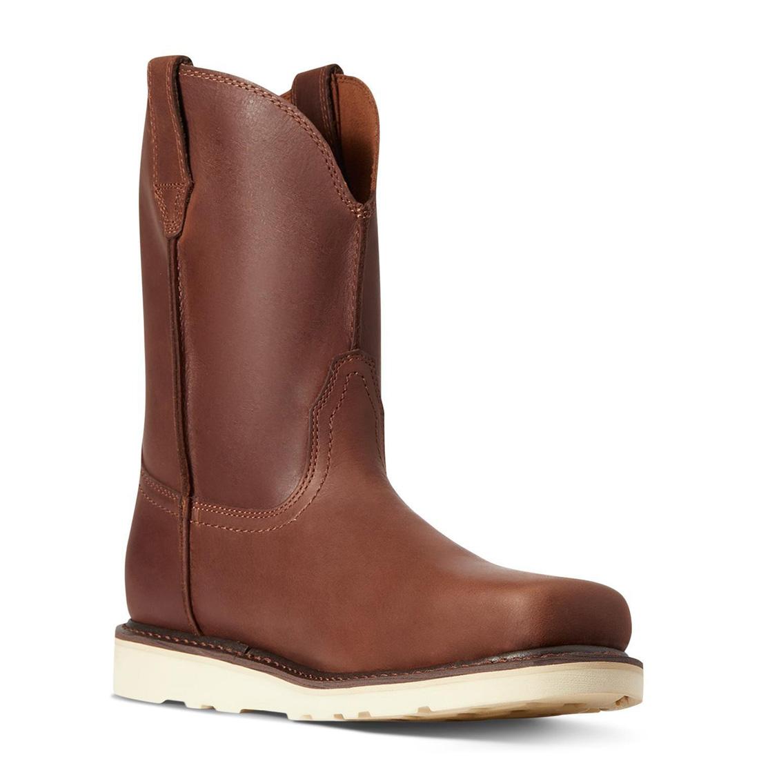 Rambler Steel Toe Wedge Work Boots for Men - Foothill Brown Leather Safety Shoes | Slip Resistant & Comfortable for Construction, Warehouse & Outdoor Work