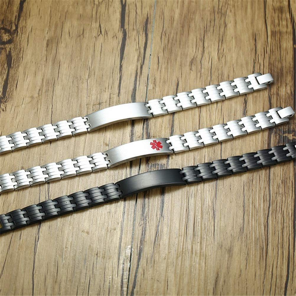 Medical Alert ID Bracelet for Men - Stainless Steel Emergency Medical Bracelet with Free Engraving - Fashionable & Durable Bangle for Daily Wear, Travel & Emergency Situations