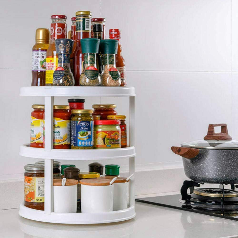 360° Rotating Spice Rack Organizer - Small Plastic Kitchen Cabinet Storage for Spices, Condiments & Seasonings | Space-Saving Spice Jar Holder for Pantry, Countertop & Cabinet (Gray) - Perfect for Small Kitchens & Organized Cooking Spaces