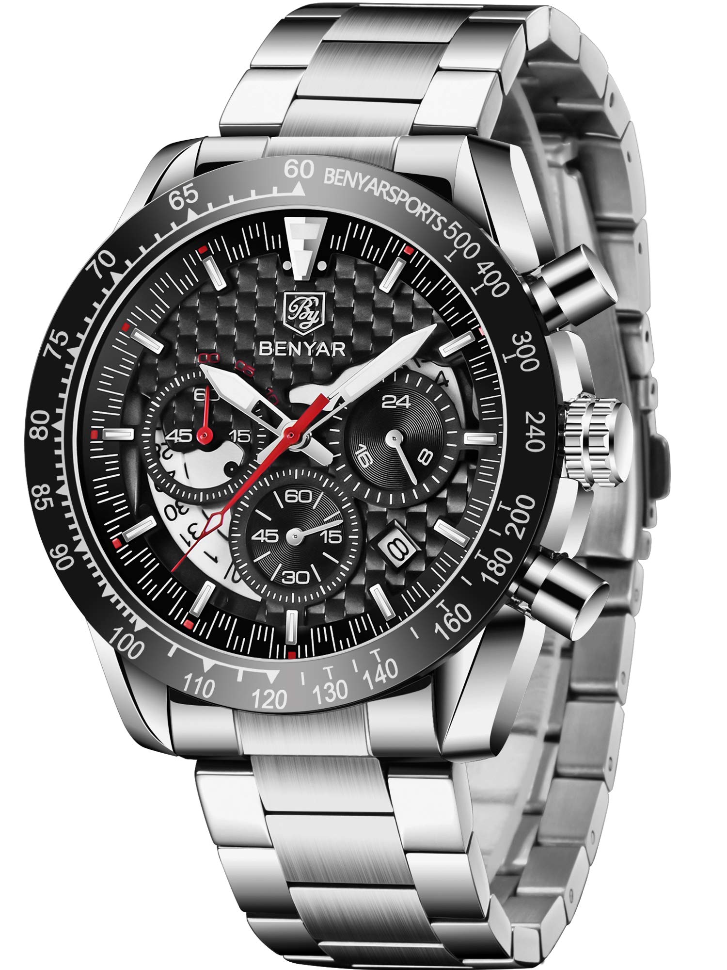 BENYAR Men's Quartz Chronograph Waterproof Silicone Watch - Business Casual & Sport Design Wristwatch for Men - Perfect Gift for Father & Son - Black, Blue, Rose Gold - Ideal for Office, Daily Wear & Outdoor Activities