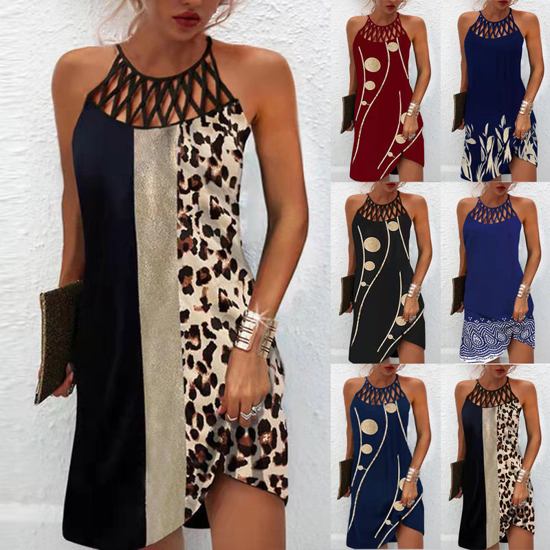 Women's Fashion Print Casual Halterneck Dress - Summer Flowy Beach Dress for Vacation, Party & Outdoor Activities