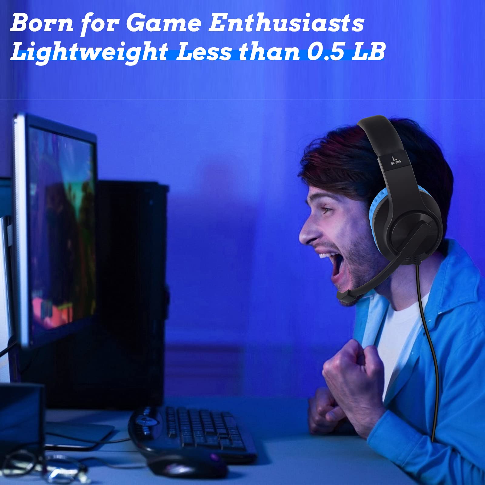 DIWUER Gaming Headset with Mic - Noise Cancelling Over-Ear Headphones for Nintendo Switch, Xbox One, PS4, PC, Laptop & Smartphones - 3.5mm Bass Surround Sound (Blue) - Perfect for Gaming, Streaming & Online Meetings