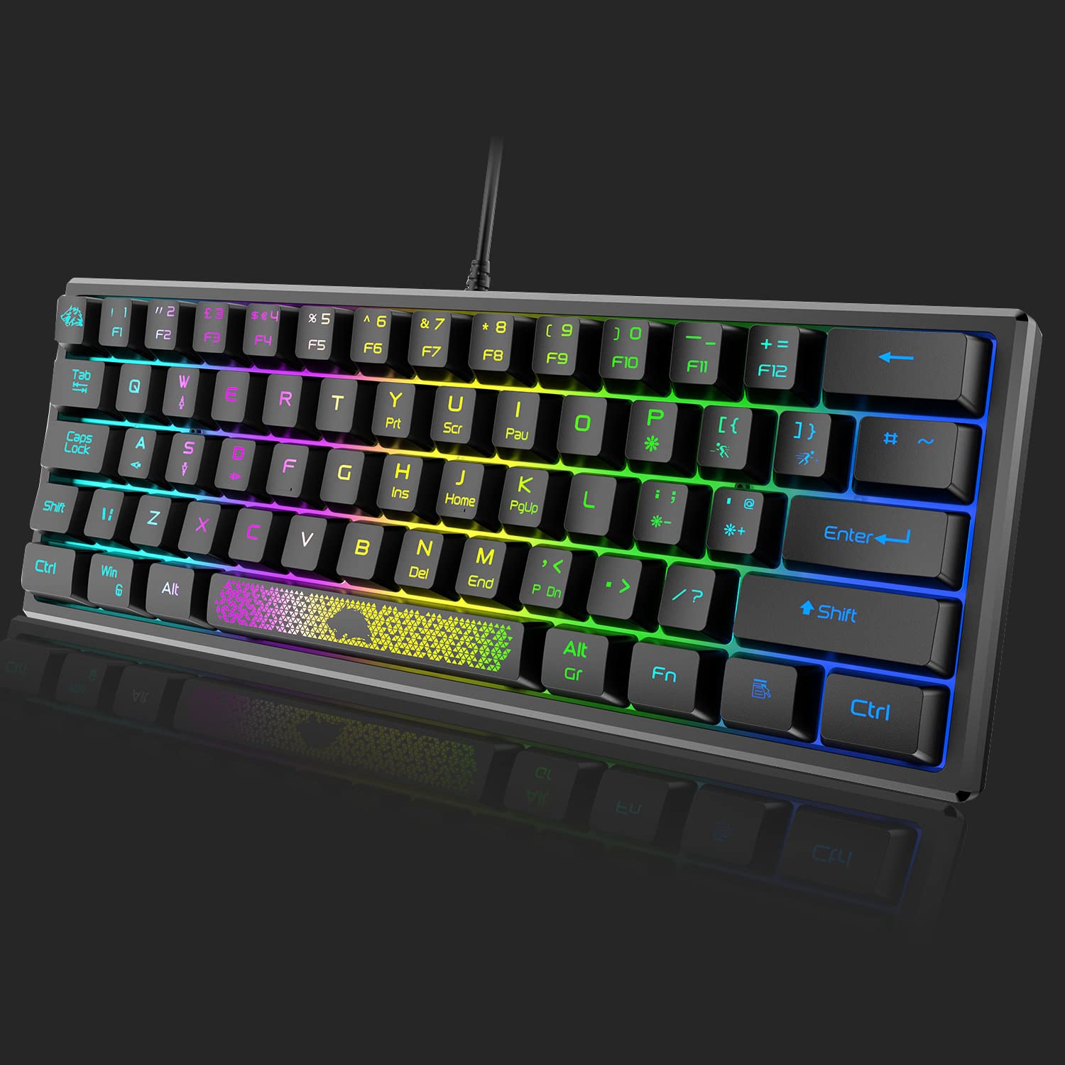 ZIYOU LANG K61 60% Compact RGB Backlit Gaming Keyboard - Wired Mechanical Feel Membrane Keyboard with UK Layout (62 Keys), Waterproof Design for PC, Laptop, Mac, PS4, XBOX | Perfect for Esports, Office Work & Home Entertainment