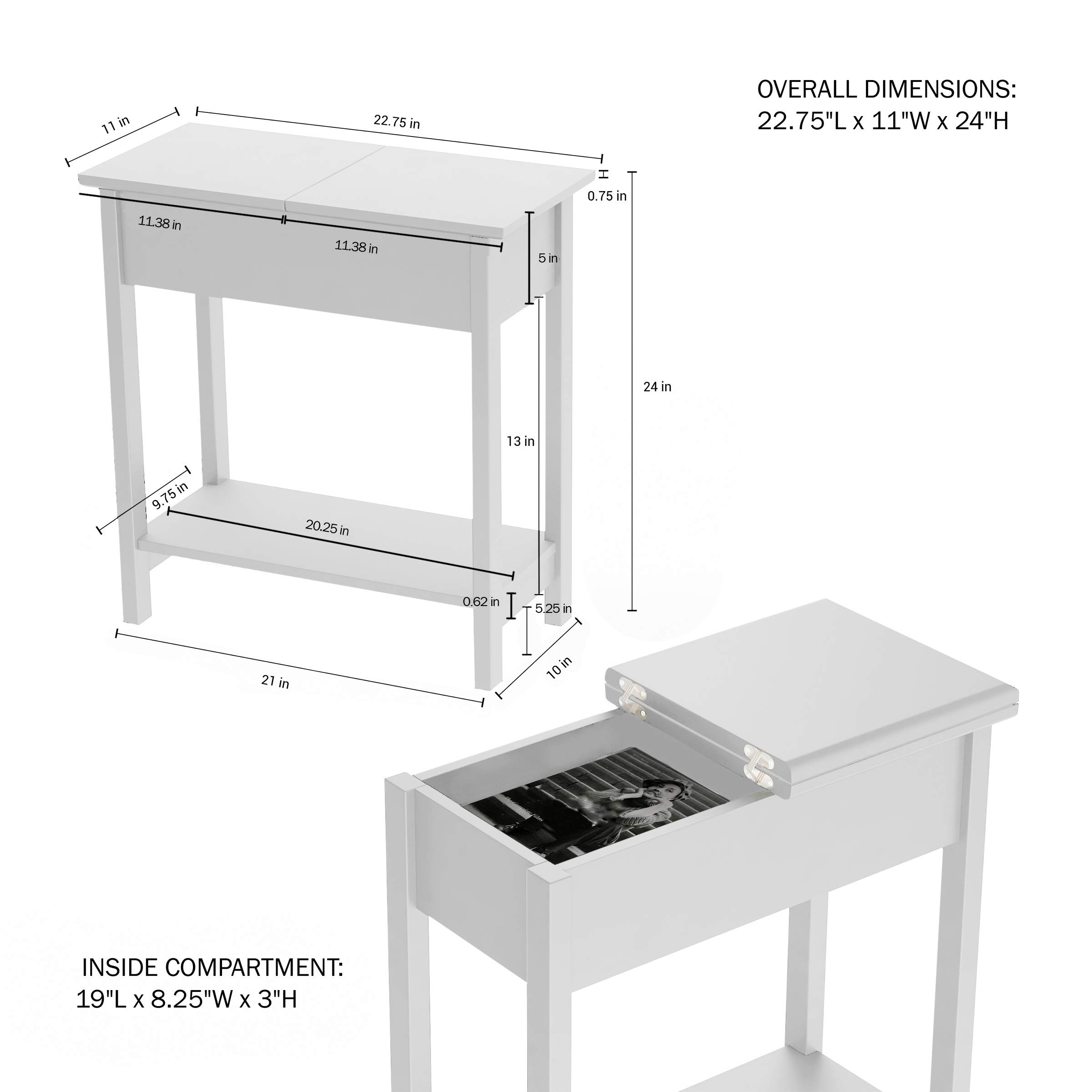 Lavish Home Flip Top Console Table Set of 2 - White End Tables with Hidden Hinged Storage & Lower Shelf for Living Room, Bedroom, Entryway | Space-Saving Modern Furniture for Small Apartments & Home Organization