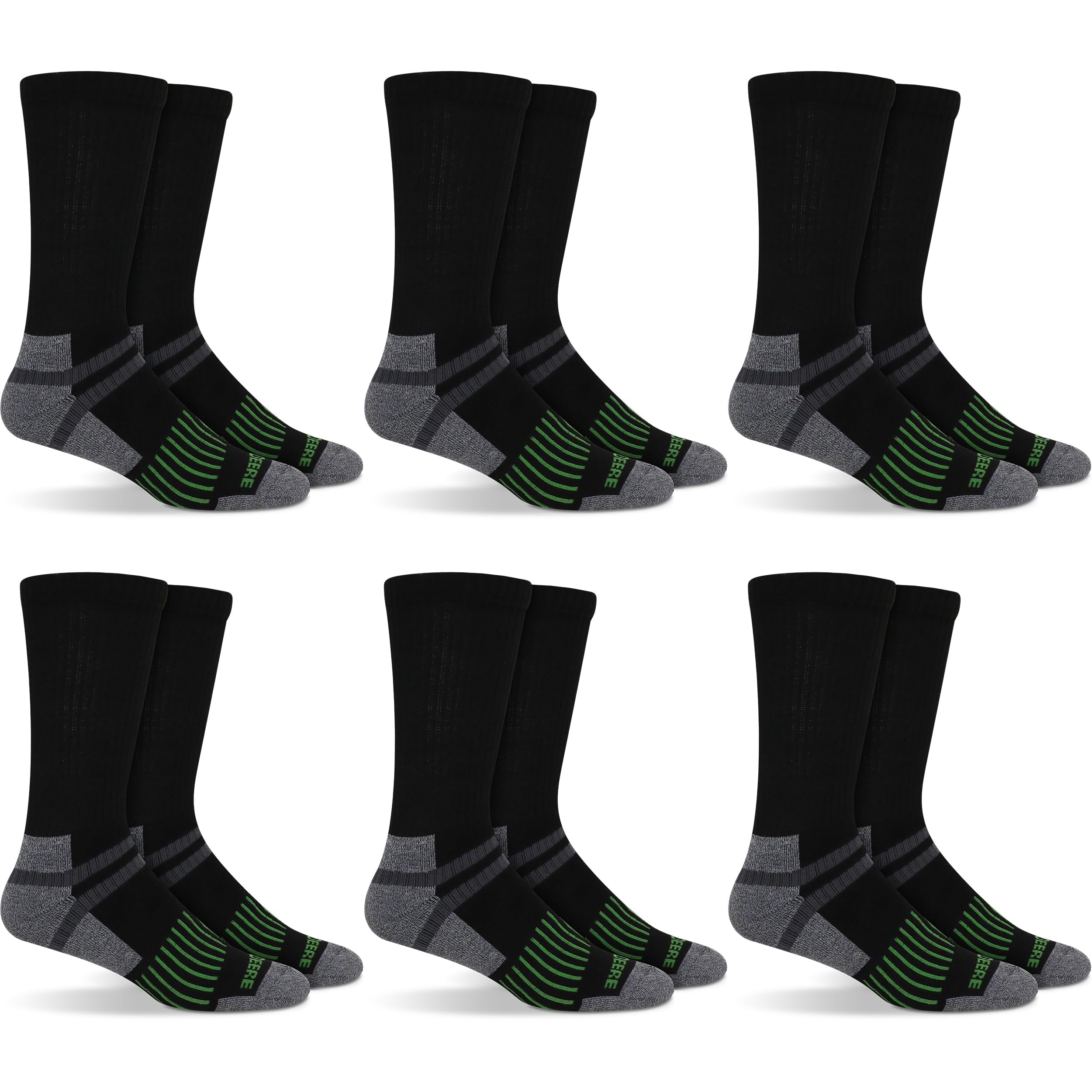 **John Deere 6-Pair Men's Work Socks (Size 8-12) - Durable & Comfortable for Farming, Construction & Outdoor Work**
