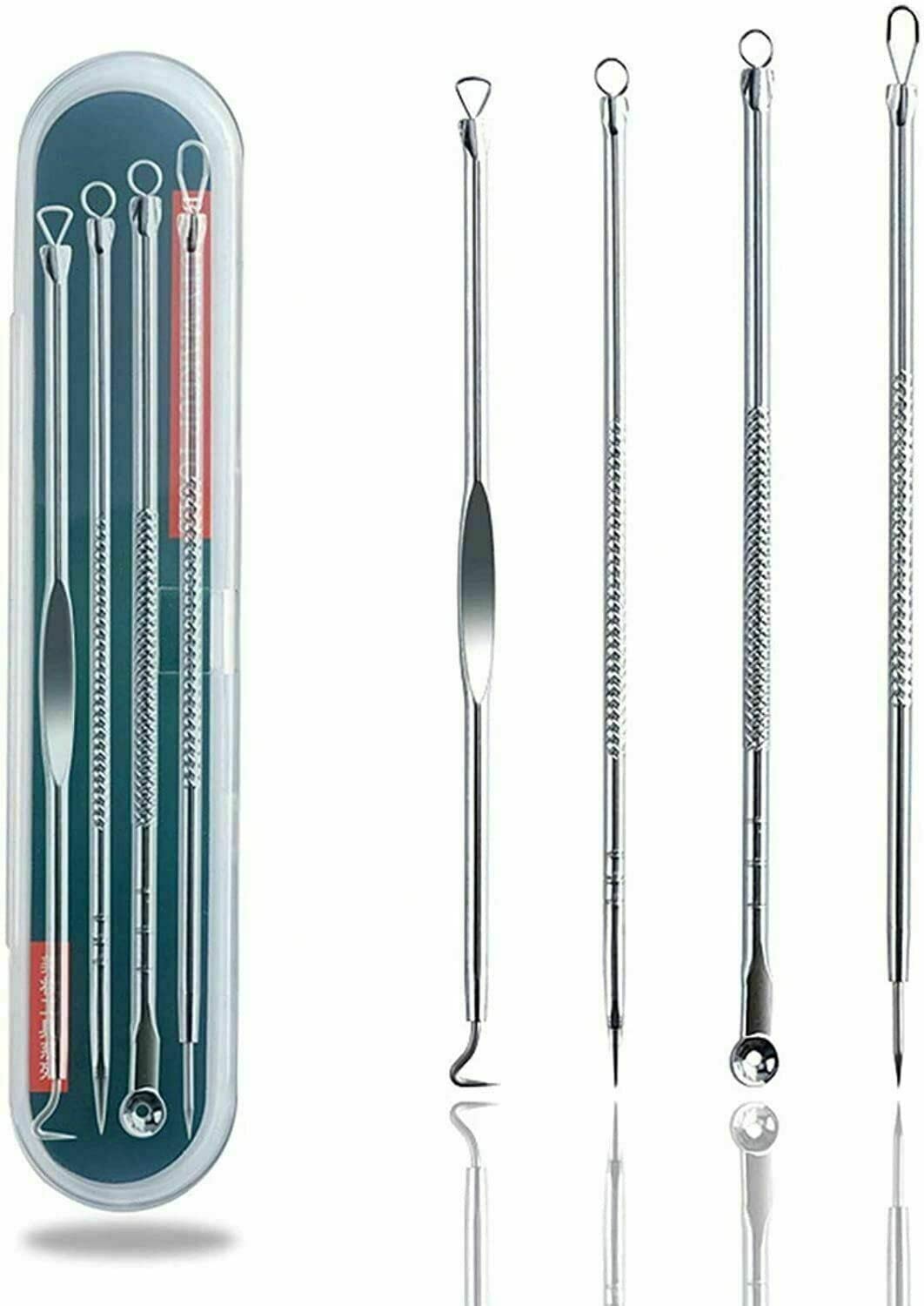 Professional Blackhead & Pimple Remover Kit - Stainless Steel Acne Extractor Tools for Whitehead, Blemish & Zit Removal - Facial, Forehead & Nose Care - Perfect for Home Spa & Skincare Routine (Silver)