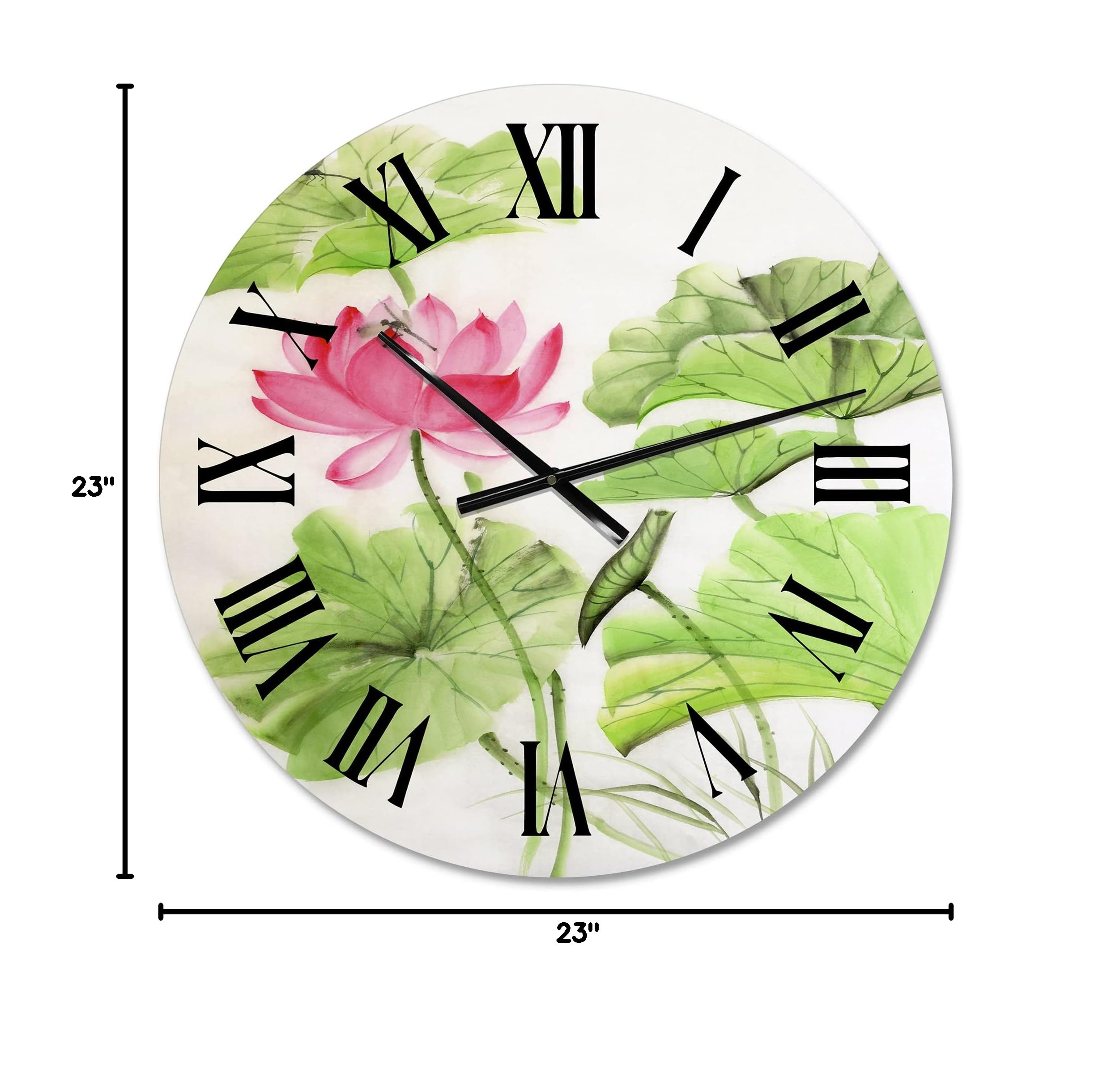 DesignQ Traditional 'Lotus and Dragonfly' Large Wall Clock - Floral & Botanical Decor for Living Room, Bedroom, Office | Silent Non-Ticking Mechanism | Perfect Home & Gift Idea